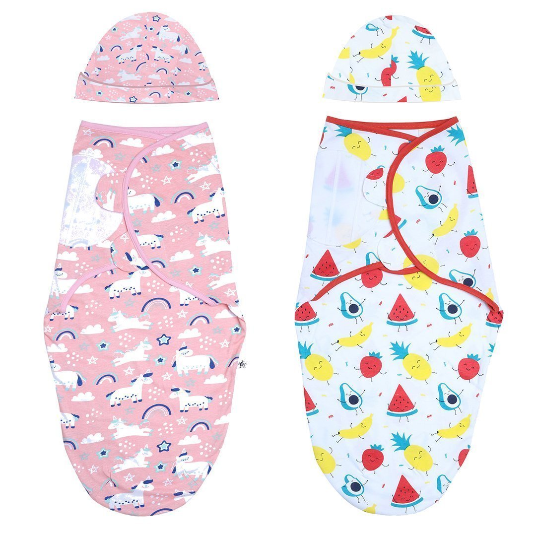 Magical Unicorn & Fruity Cutie 2 PC Cotton Baby Swaddle Combo