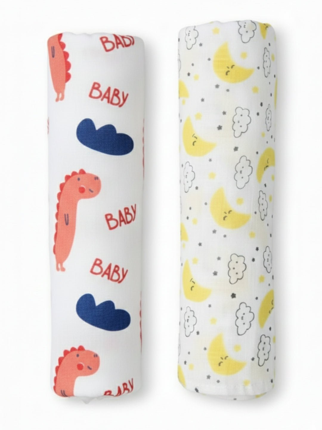 Baby Dino & Moon And Stars 2 PC Cotton Muslin Swaddle Wrap