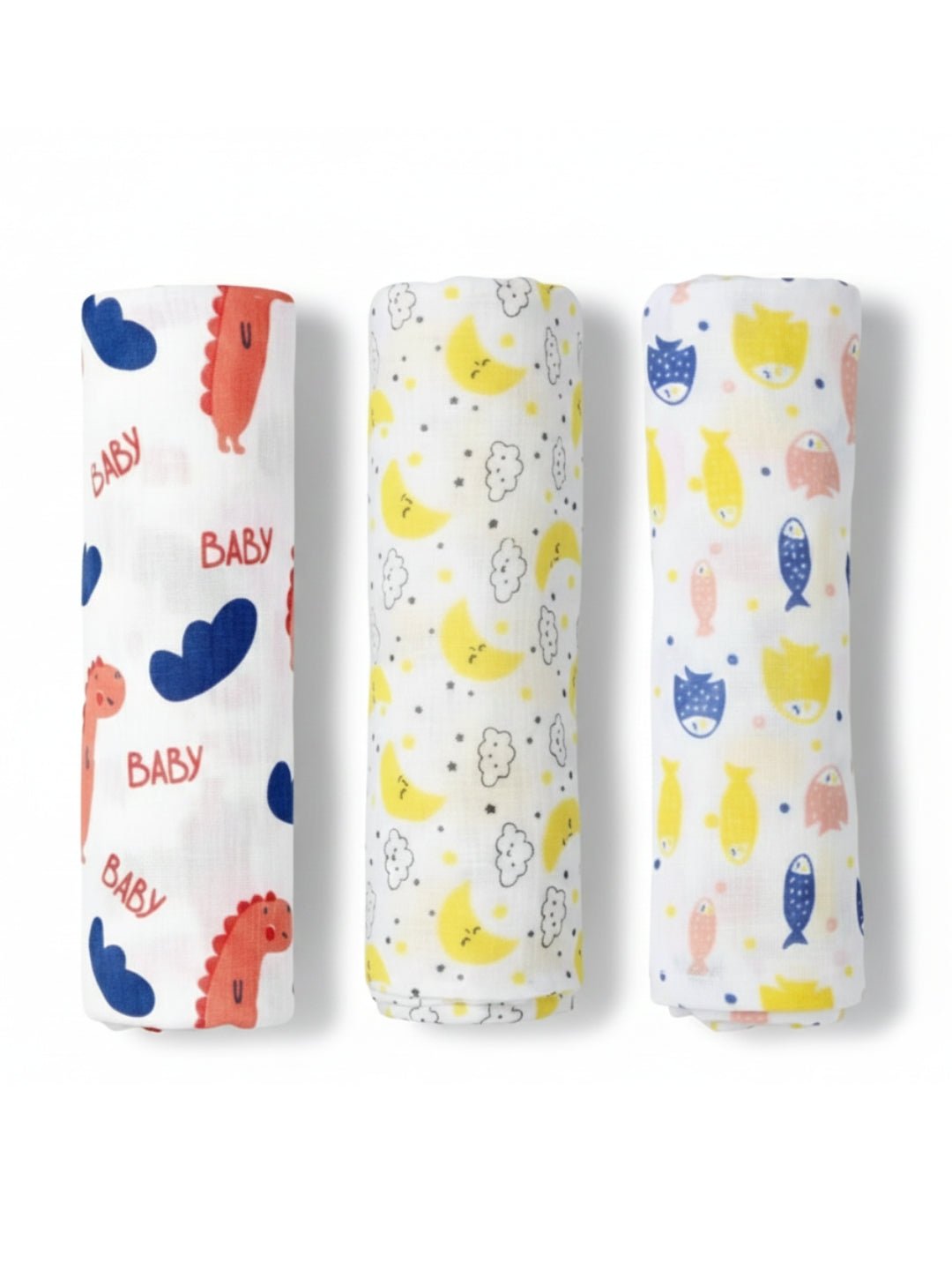 Baby Dino Moon And Stars Finding Nemoo Muslin Swaddle Wrap Combo Set For Kids
