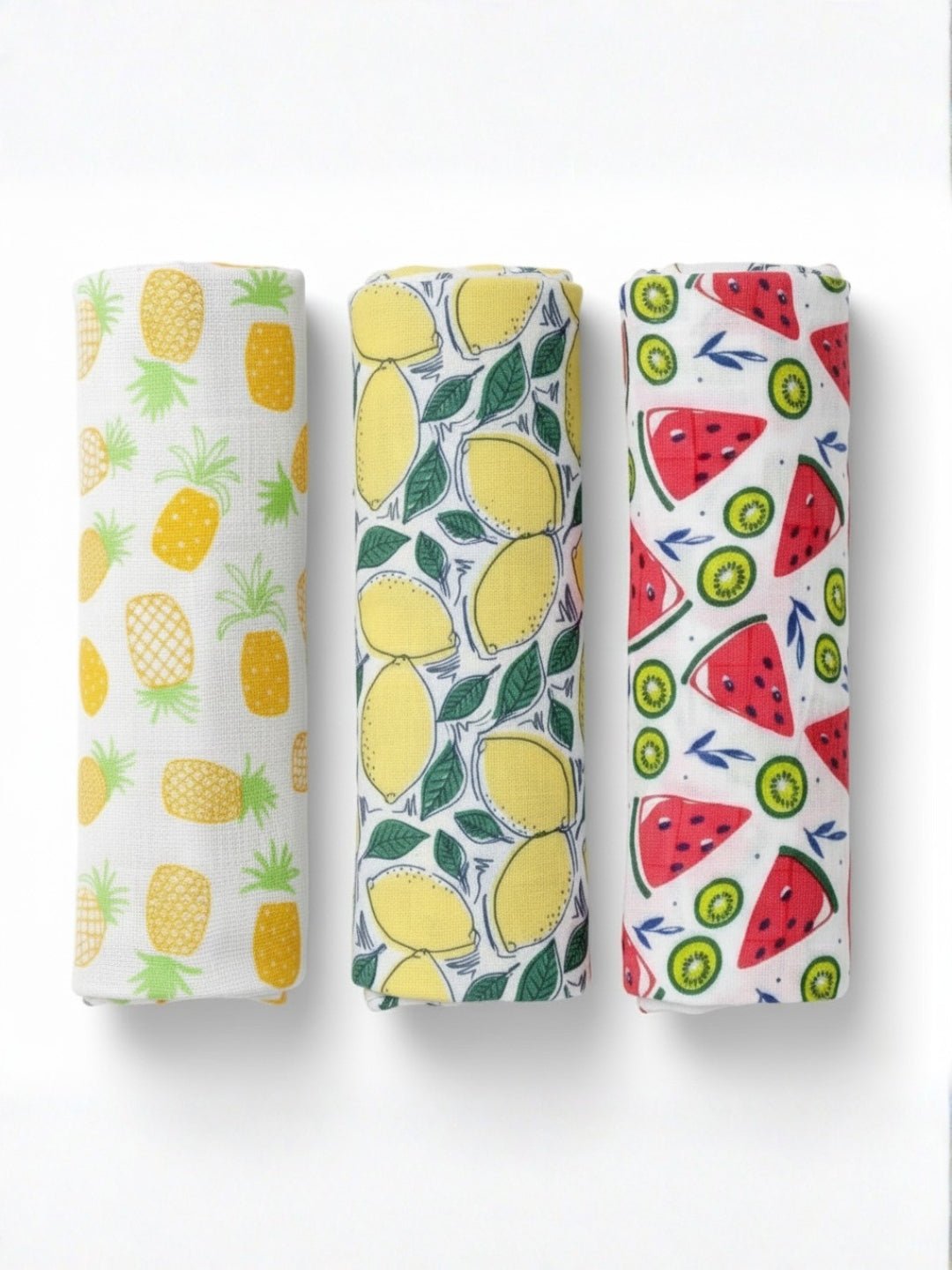 Combo Of 3 Fruity Print Muslin Swaddle Wrap Set For Babies