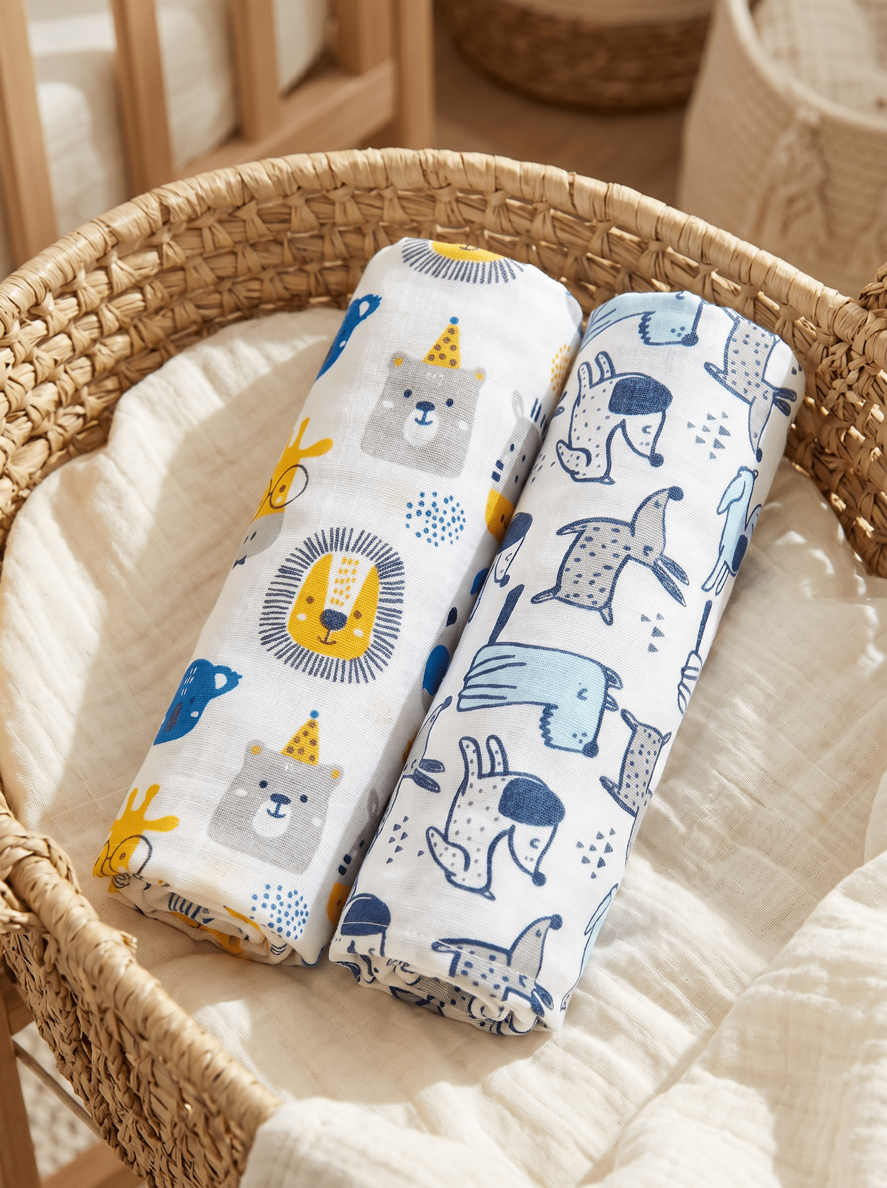 Guess The Animal And Cute Puppy 2 PCS Cotton Baby Swaddle Blanket