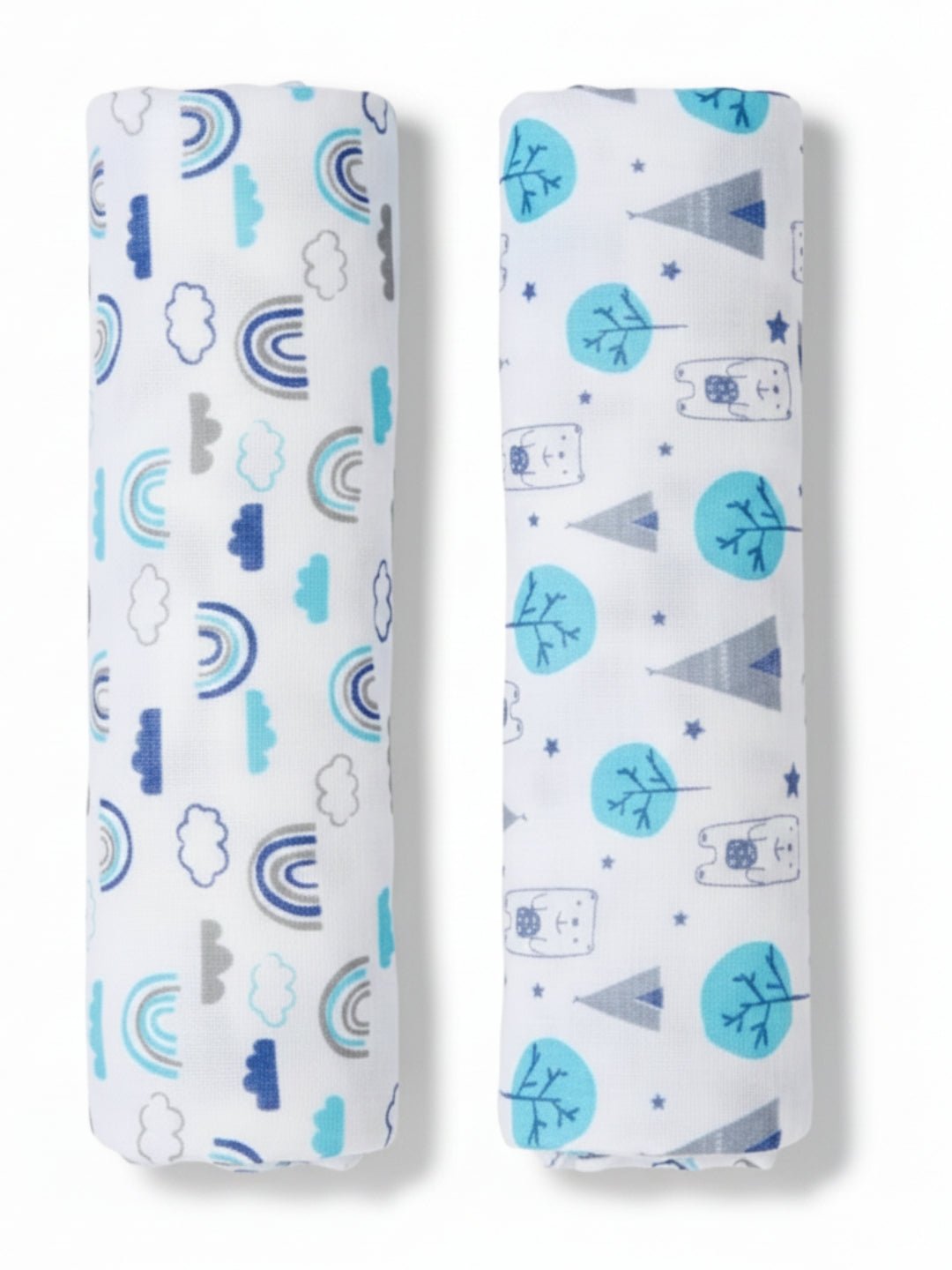 Happy Rainbow & Blue Forest 2 PC Cotton Muslin Swaddle Wrap