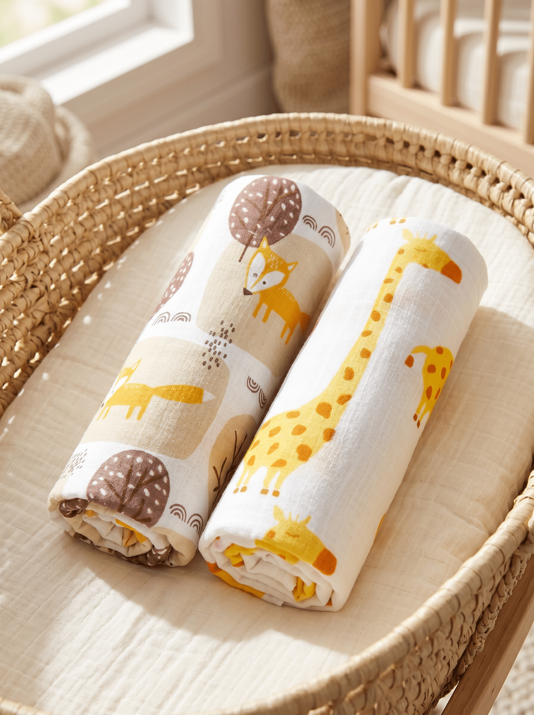 Multicolor Little Fox And Tall Giraffe Muslin Swaddle Wrap Set For Kids