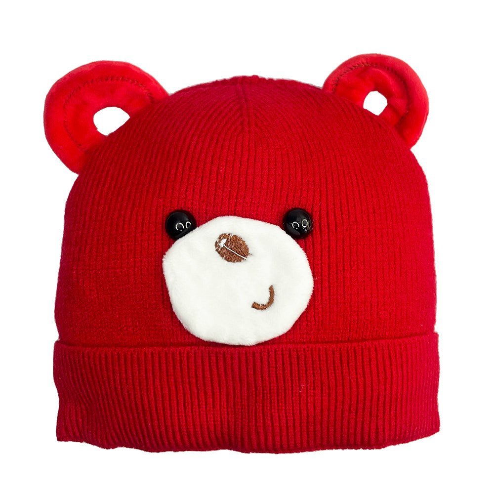 Mini Soul Red Bear Buddies Winter Knitted Cap For Infants
