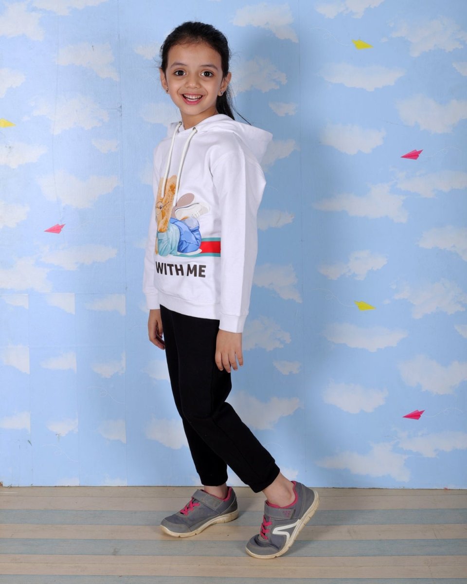 White Bear With Me Hooded Sweatshirt For Girls