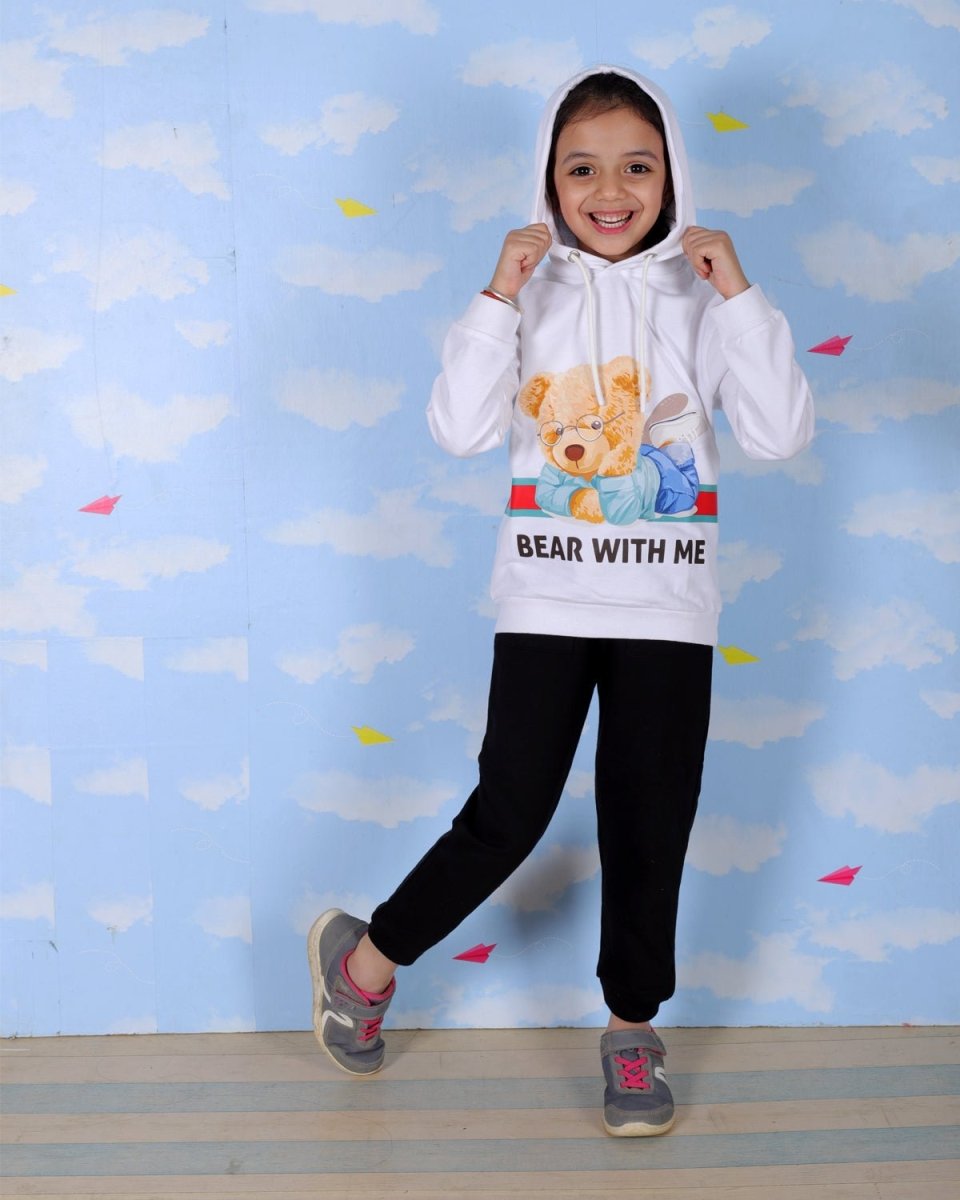 White Bear With Me Hooded Sweatshirt For Girls