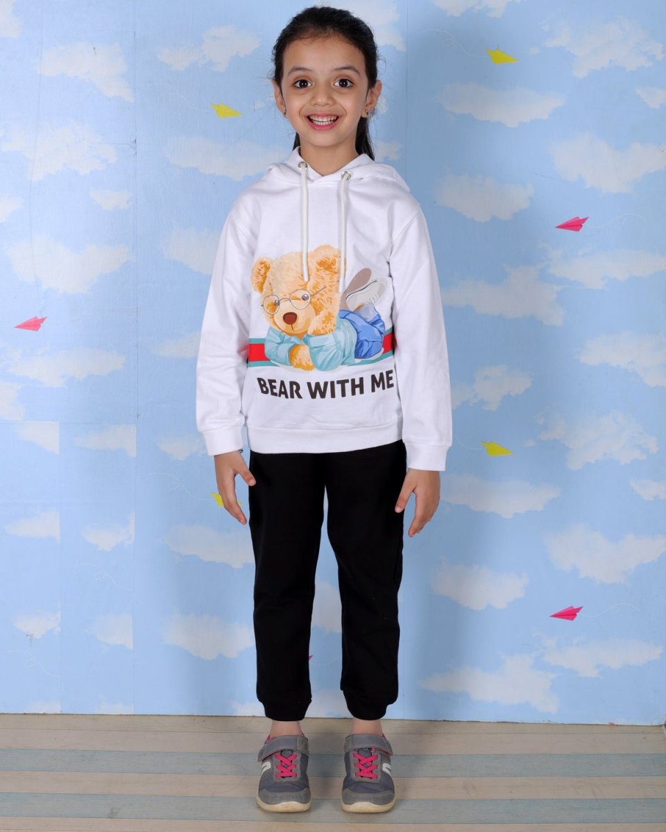 White Bear With Me Hooded Sweatshirt For Girls
