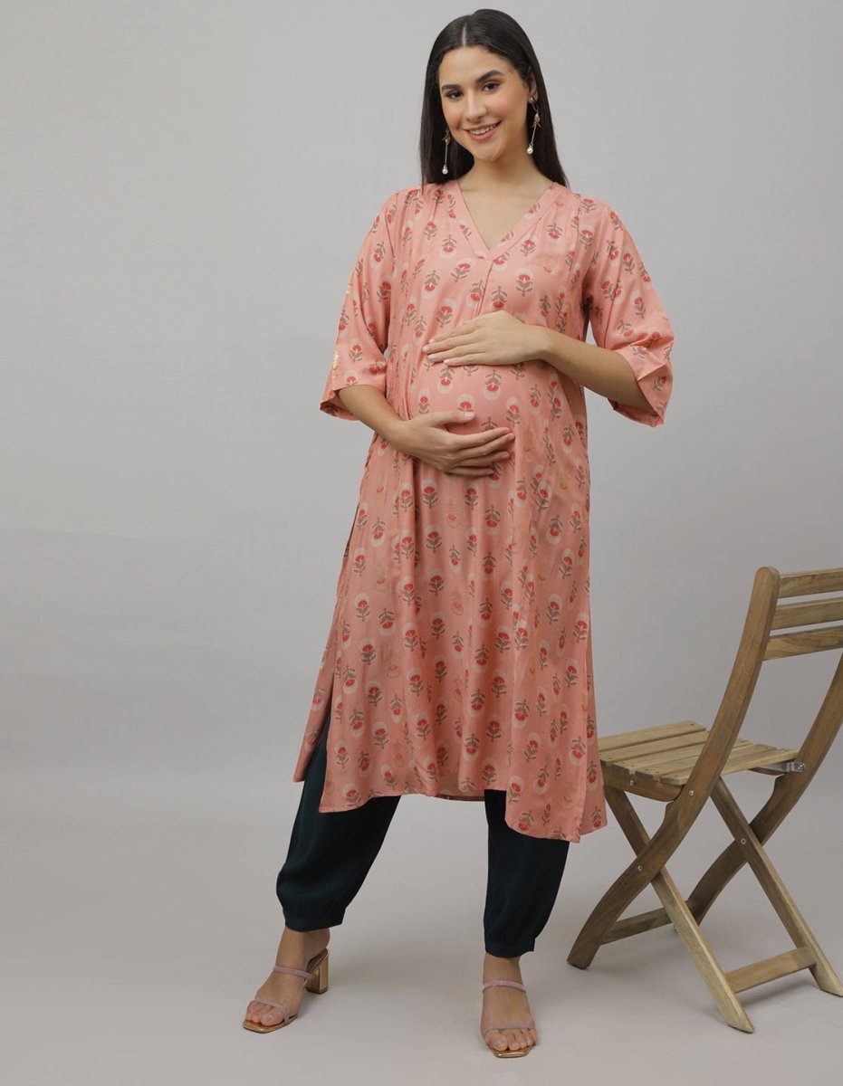 Bellini Blush Maternity and Nursing Kurta Set Peach