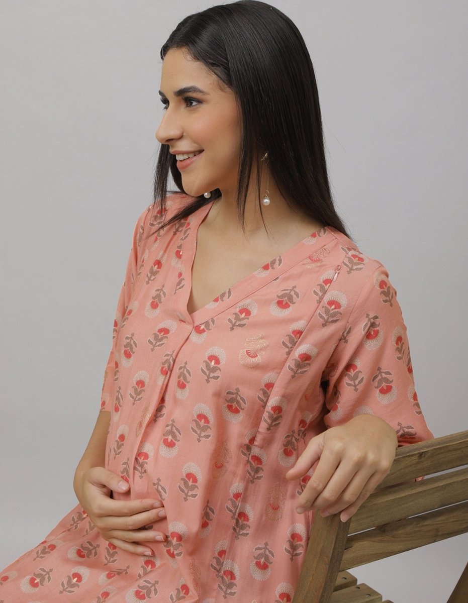Bellini Blush Maternity and Nursing Kurta Set Peach