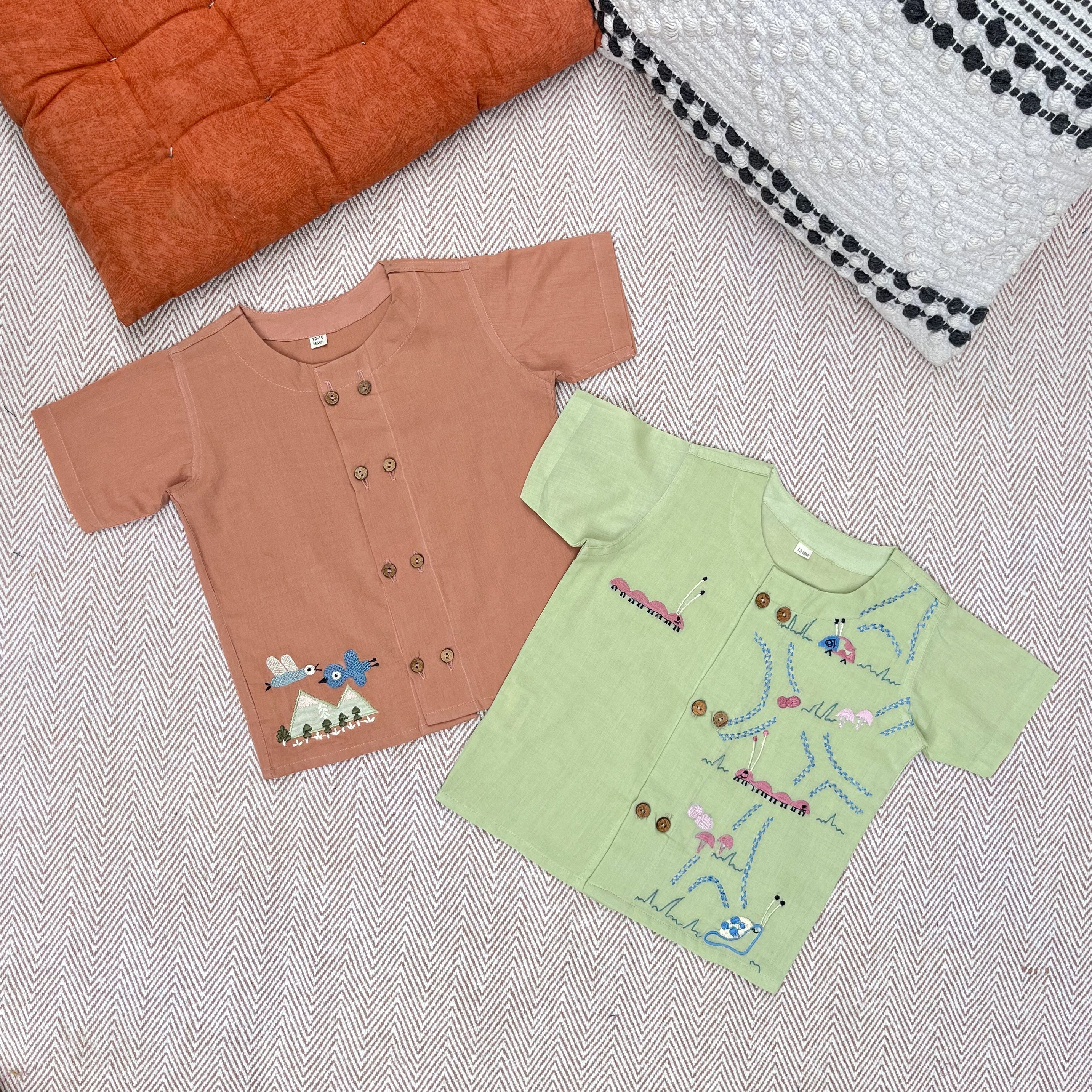 Bhaakur Grasshopper And Birds In The Sky Voile Jhabla Set Pack Of 2