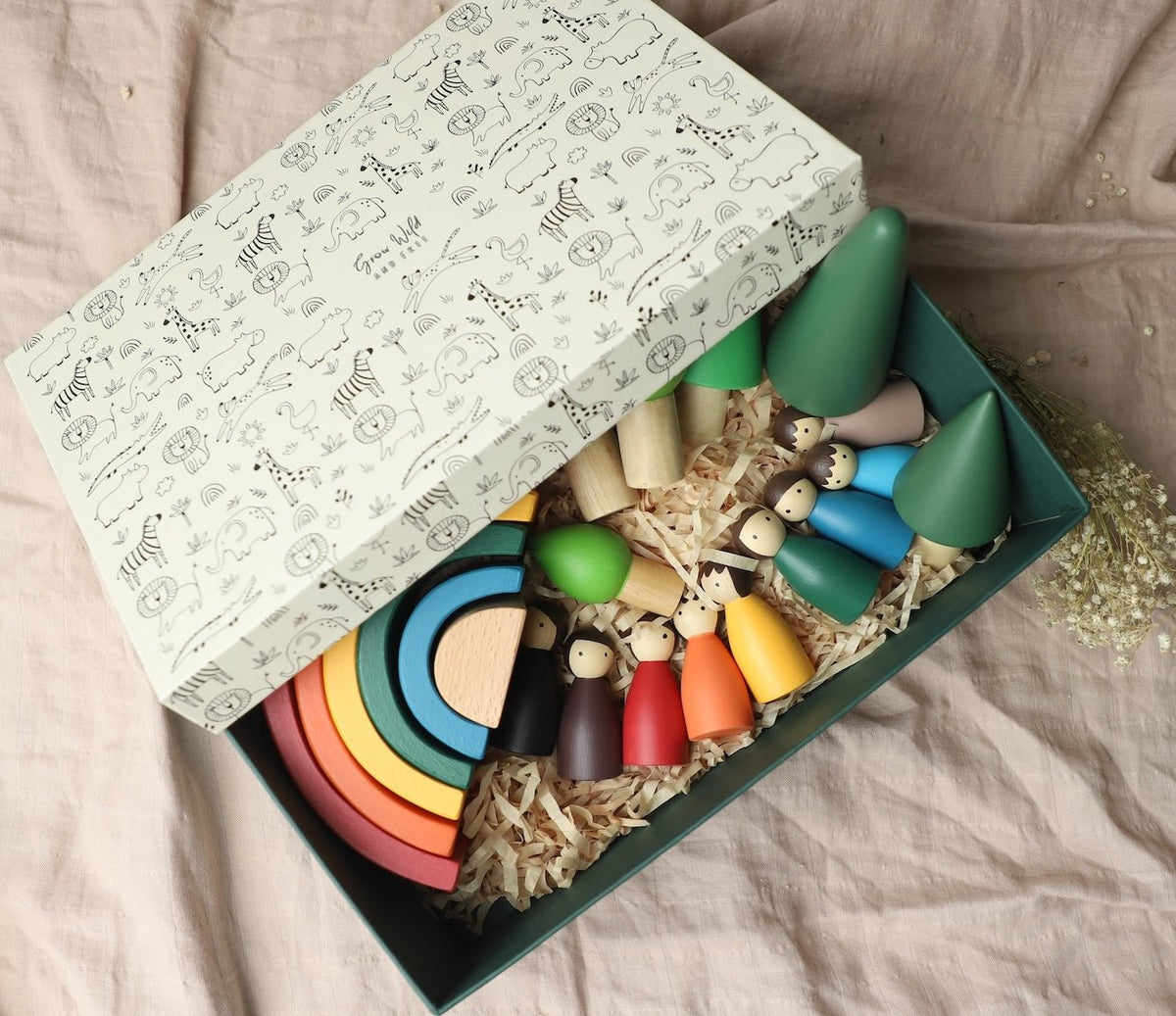 Imagination Box Multicolor Wooden 17 PCS Toddler Gift Box With Rainbow And Trees