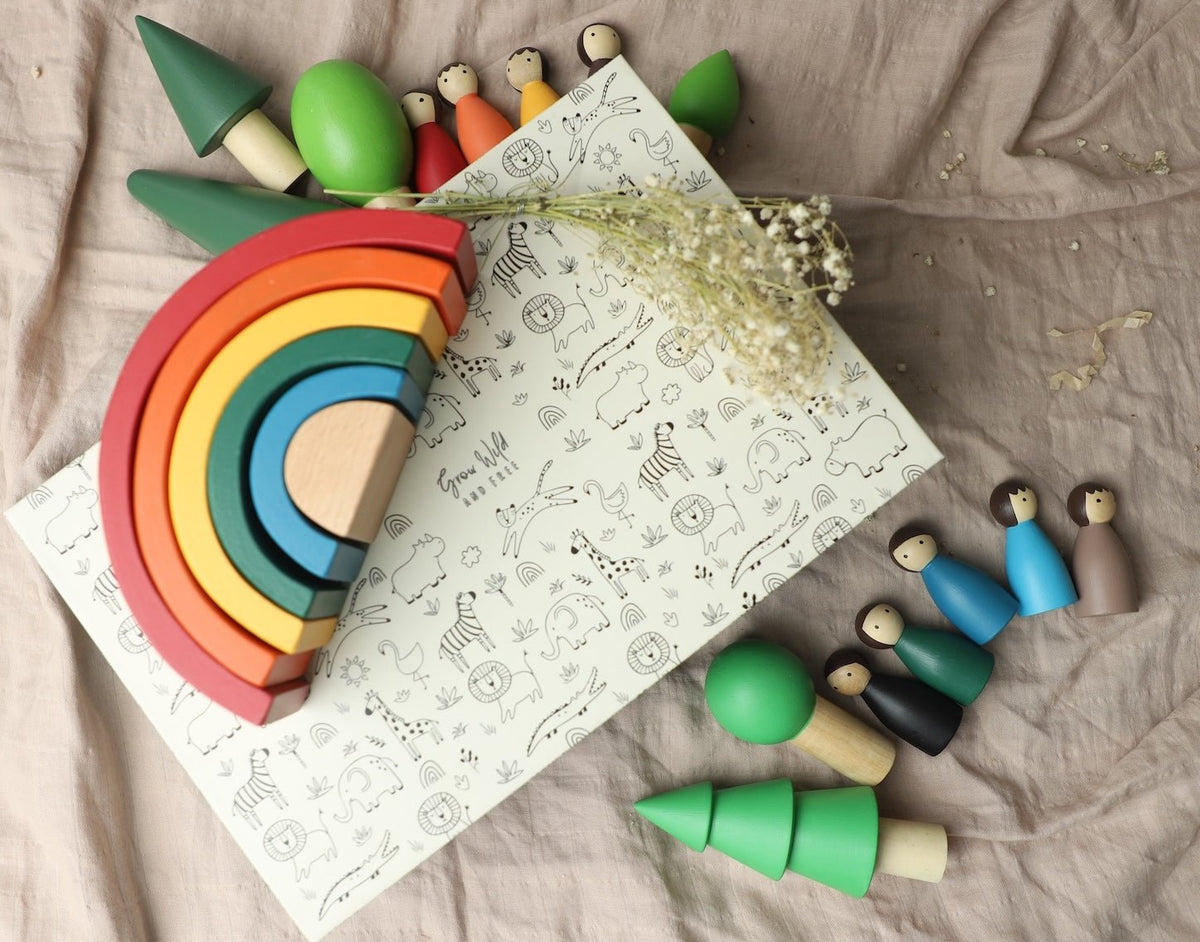 Imagination Box Multicolor Wooden 17 PCS Toddler Gift Box With Rainbow And Trees