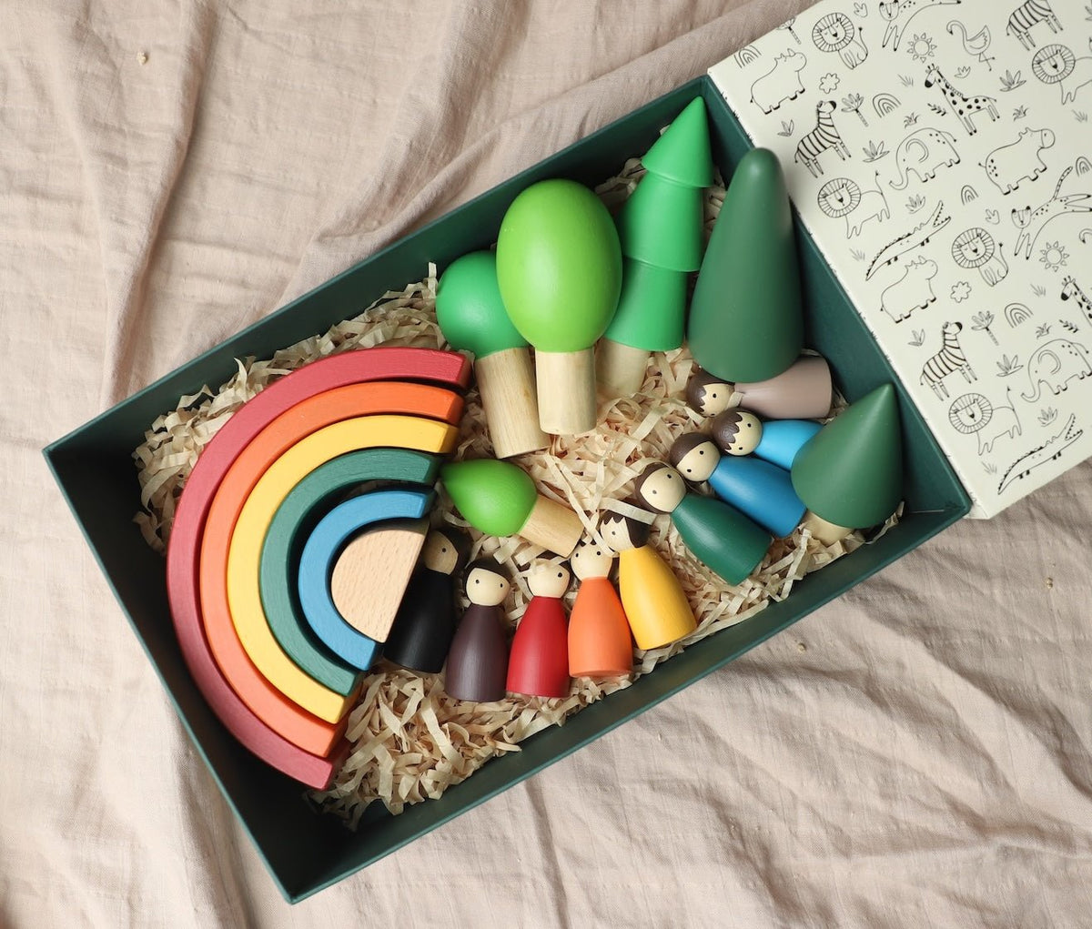 Imagination Box Multicolor Wooden 17 PCS Toddler Gift Box With Rainbow And Trees