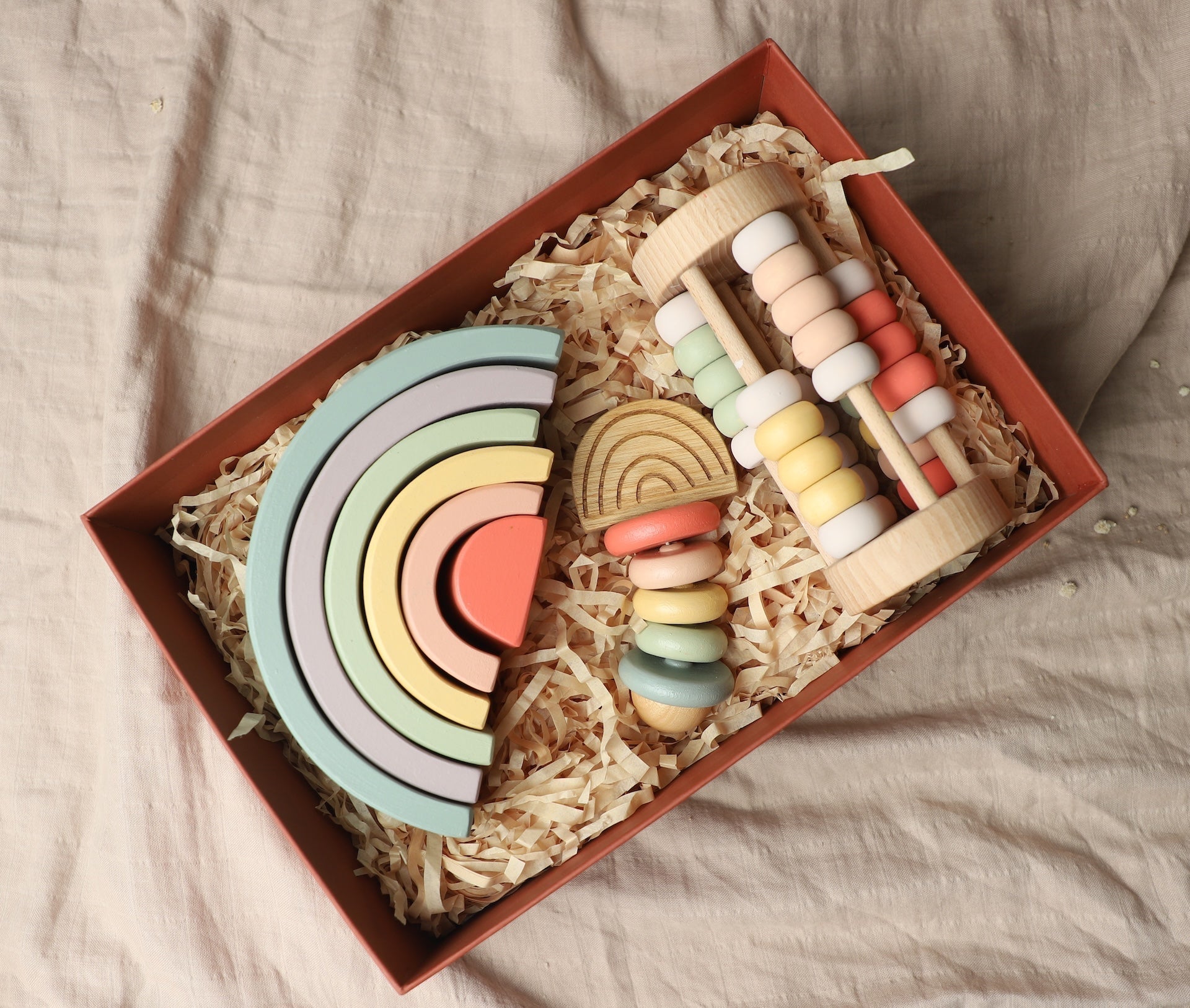 Rainbow Beginnings 3 PCS Newborn Baby Gift Box With Stacker And Rattle