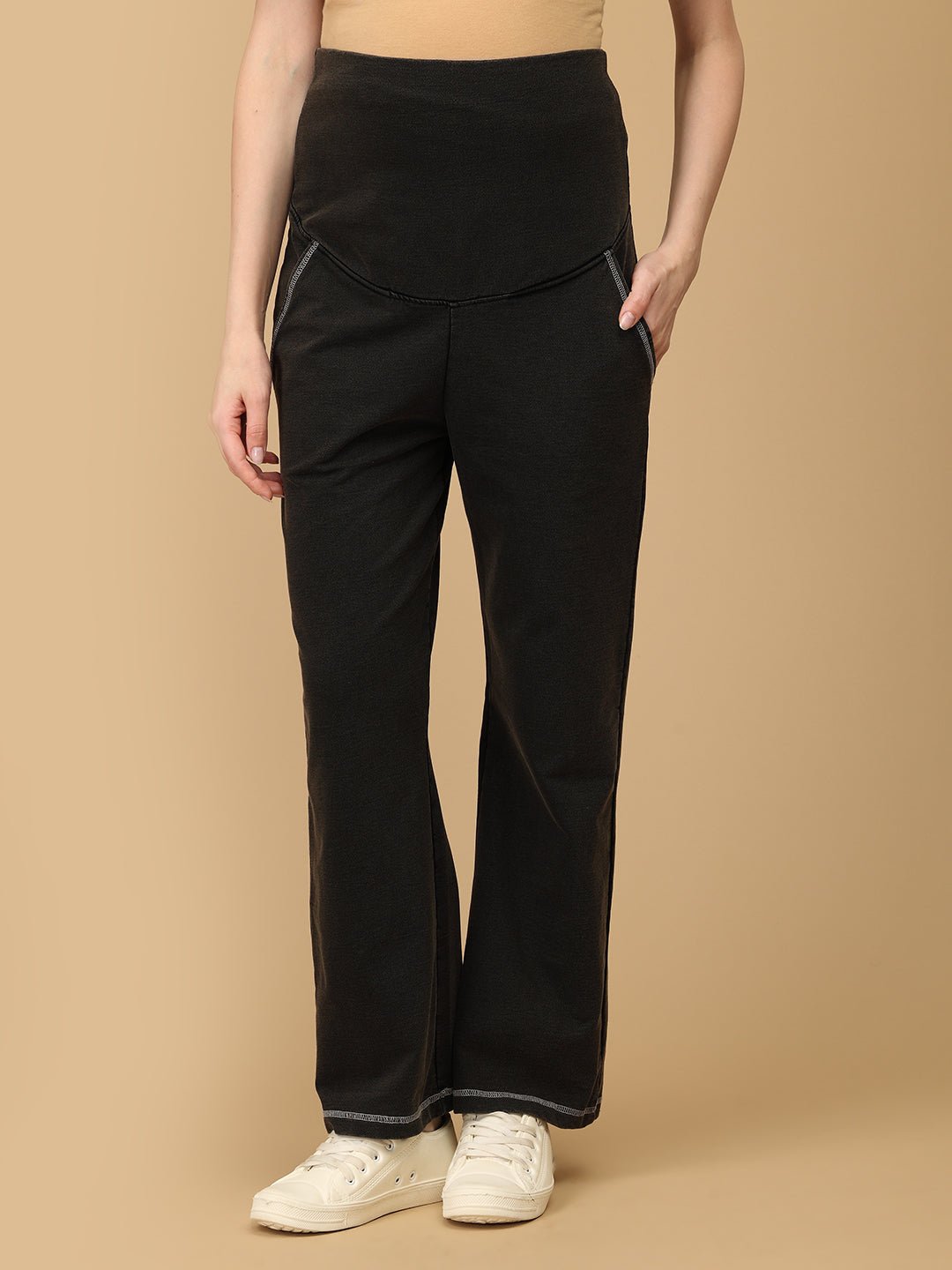 Knit Maternity Denims With Belly Support Black