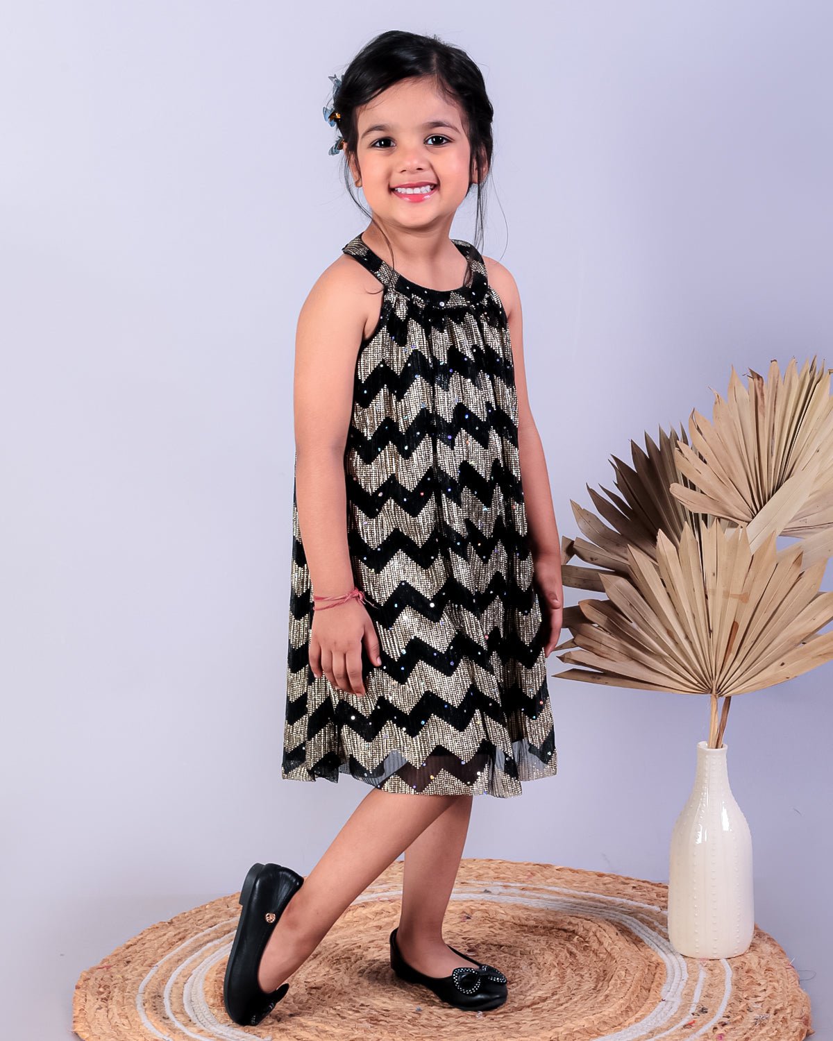 Black Splendor Shimmer Tulle Girls Casual Dress