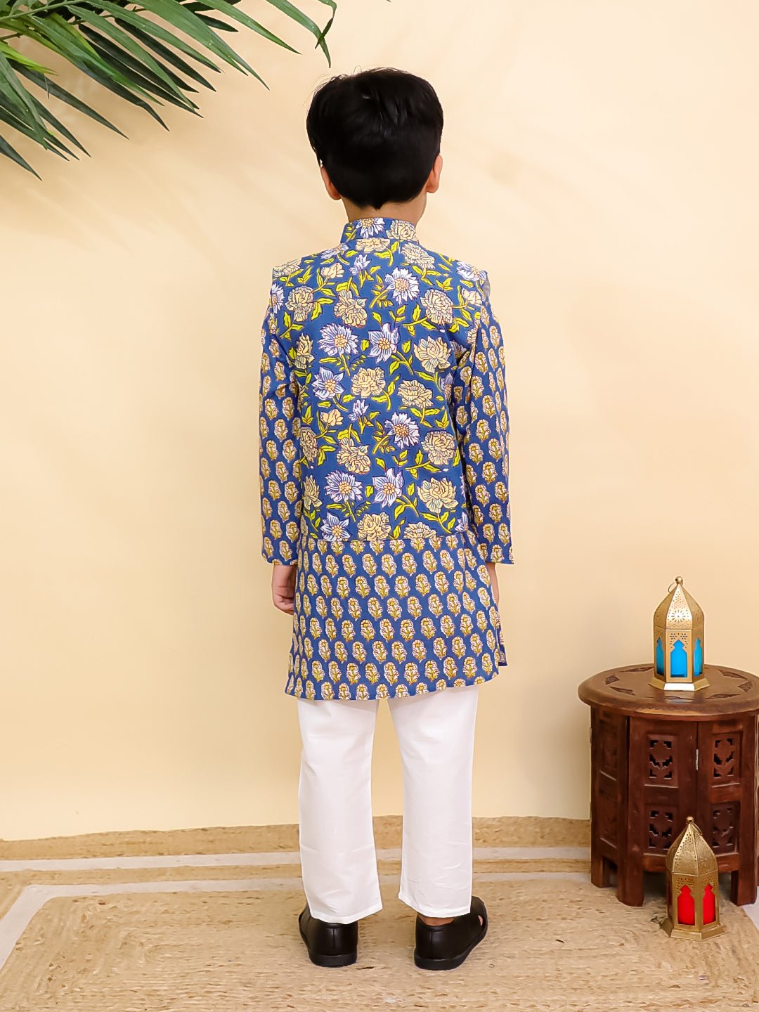 Blaze Blue Boys Jacket And Kurta Pajama Set