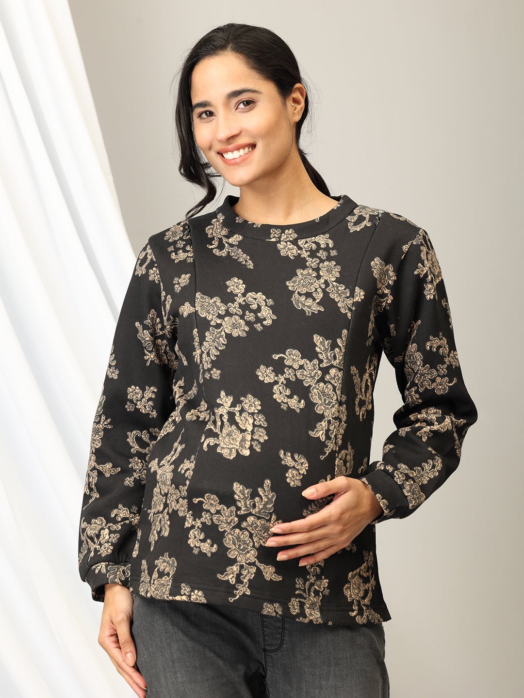 Bloom in the Dark Maternity and Nursing Sweatshirt Black