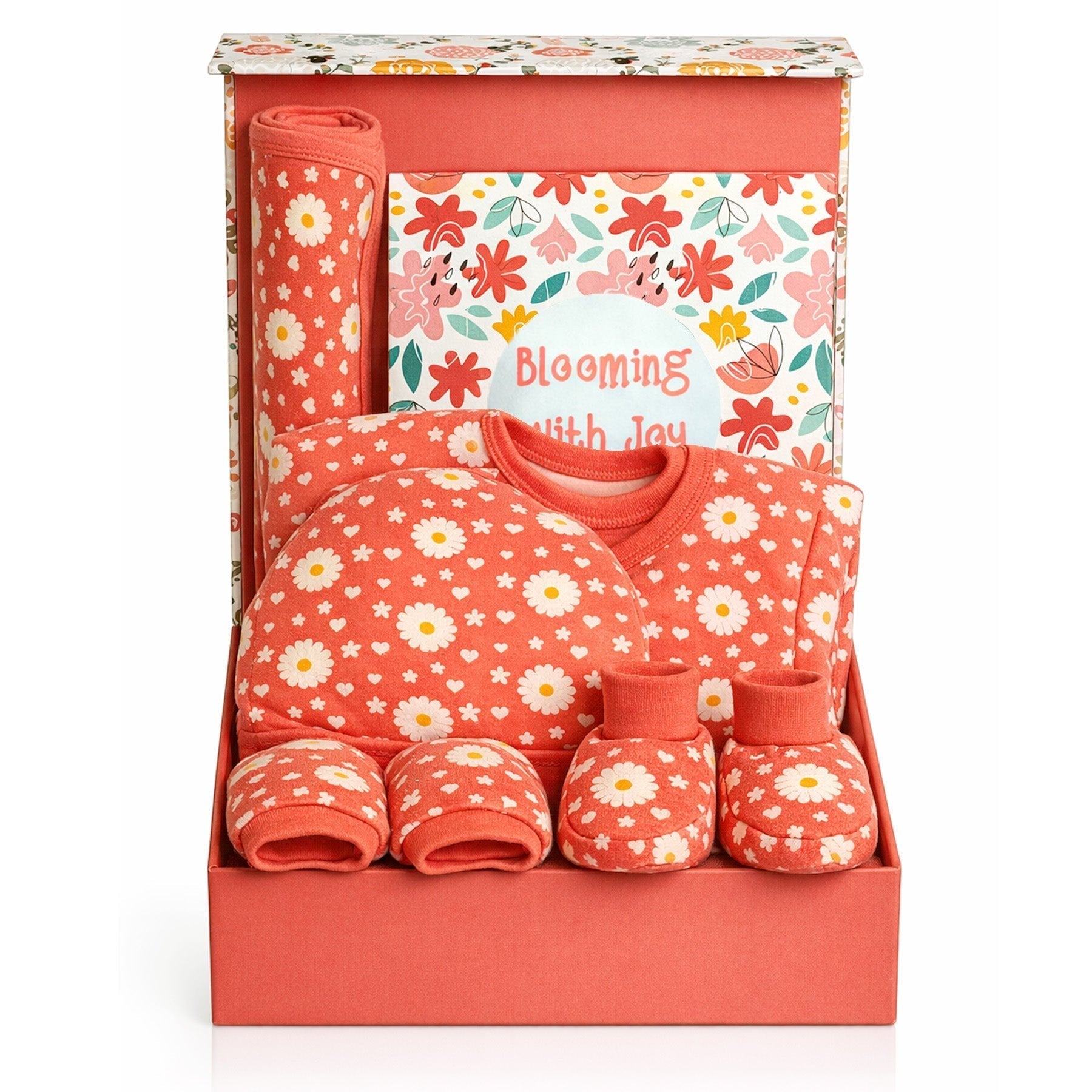 Blossom Bundle 4 PCS Newborn Baby Gift Box With Romper And Milestone Cards