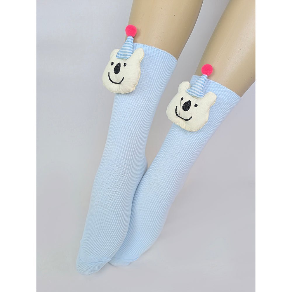 Little Surprise Box Blue 3D Party Hat Teddy Socks For Kids