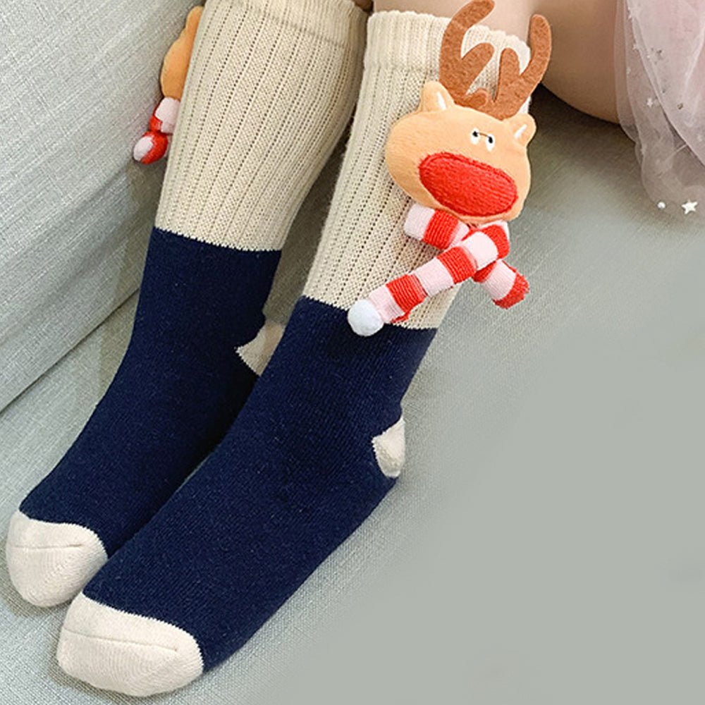 Little Surprise Box Blue Reindeer 3D Pop Up Christmas Socks For Kids