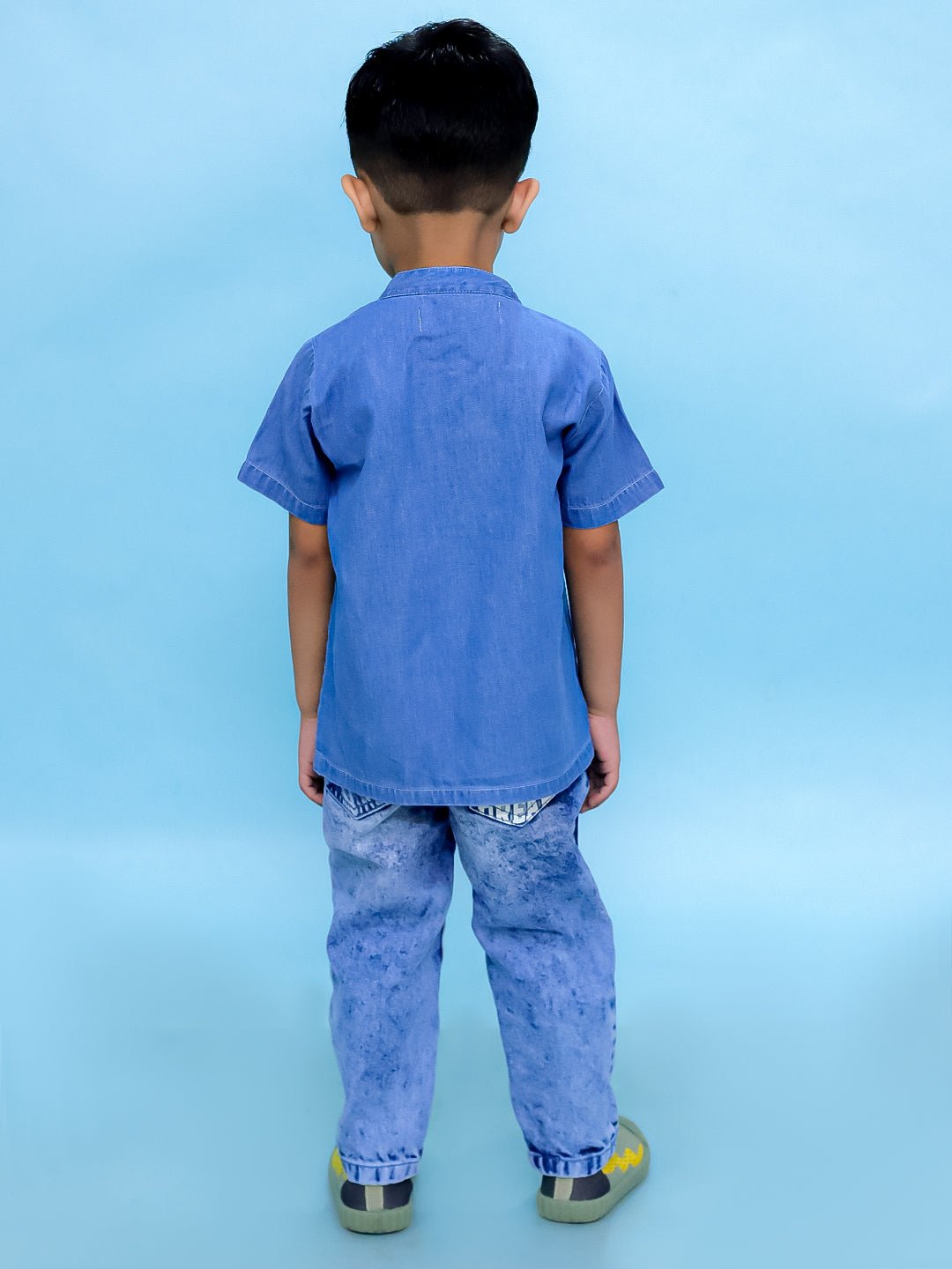 Light Blue Boys Chambray Mandarin Collar Shirt