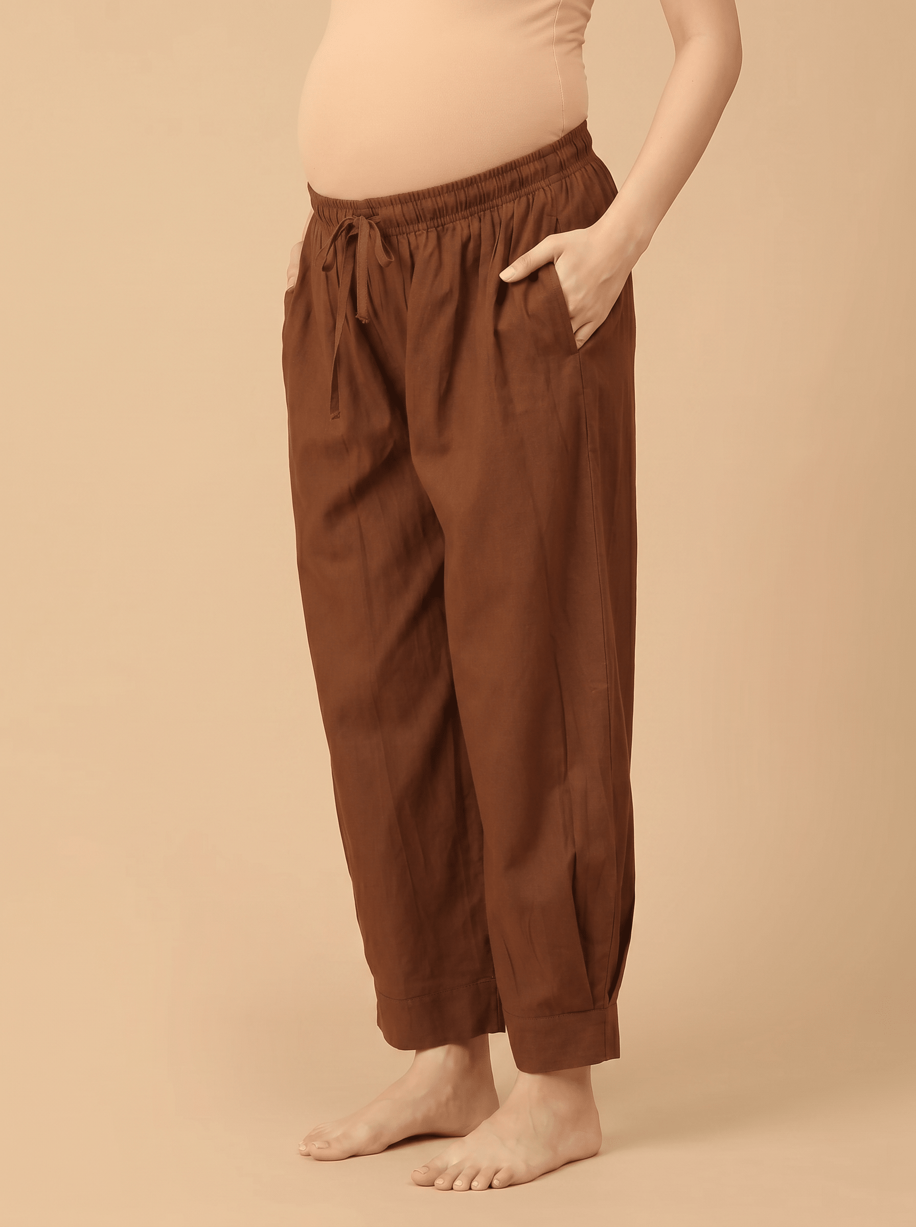 Brew & Bloom Maternity Lounge Pants with Drawstring Brown