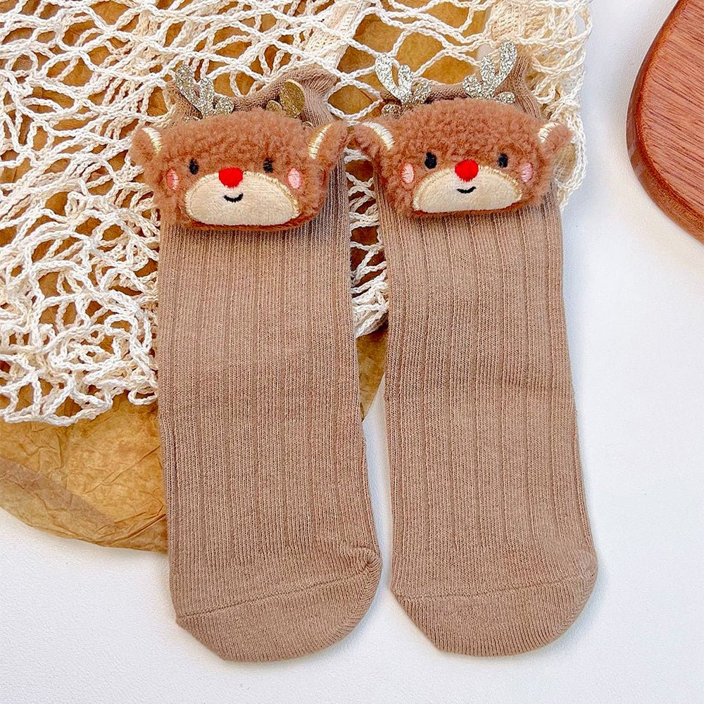 Little Surprise Box Brown 3D Baby Reindeer Ankle Socks
