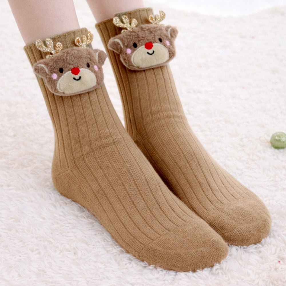 Little Surprise Box Brown 3D Baby Reindeer Ankle Socks