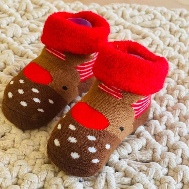 Little Surprise Box Brown Reindeer 3D Christmas Socks For Infants