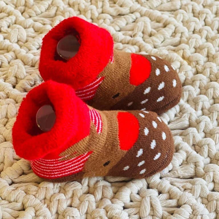 Little Surprise Box Brown Reindeer 3D Christmas Socks For Infants