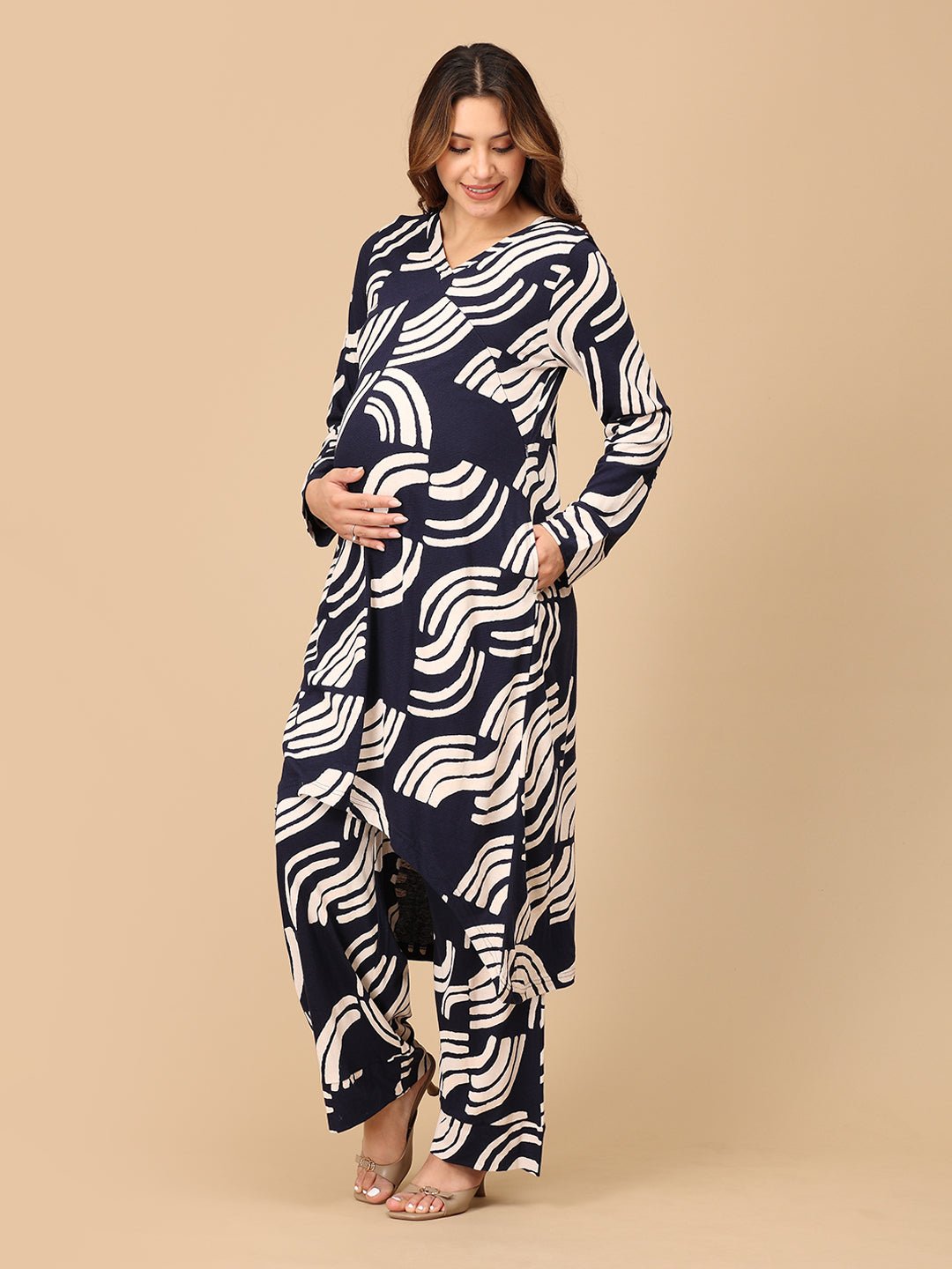 Brush Me Off Maternity and Nursing Co Ord Set Navy Blue