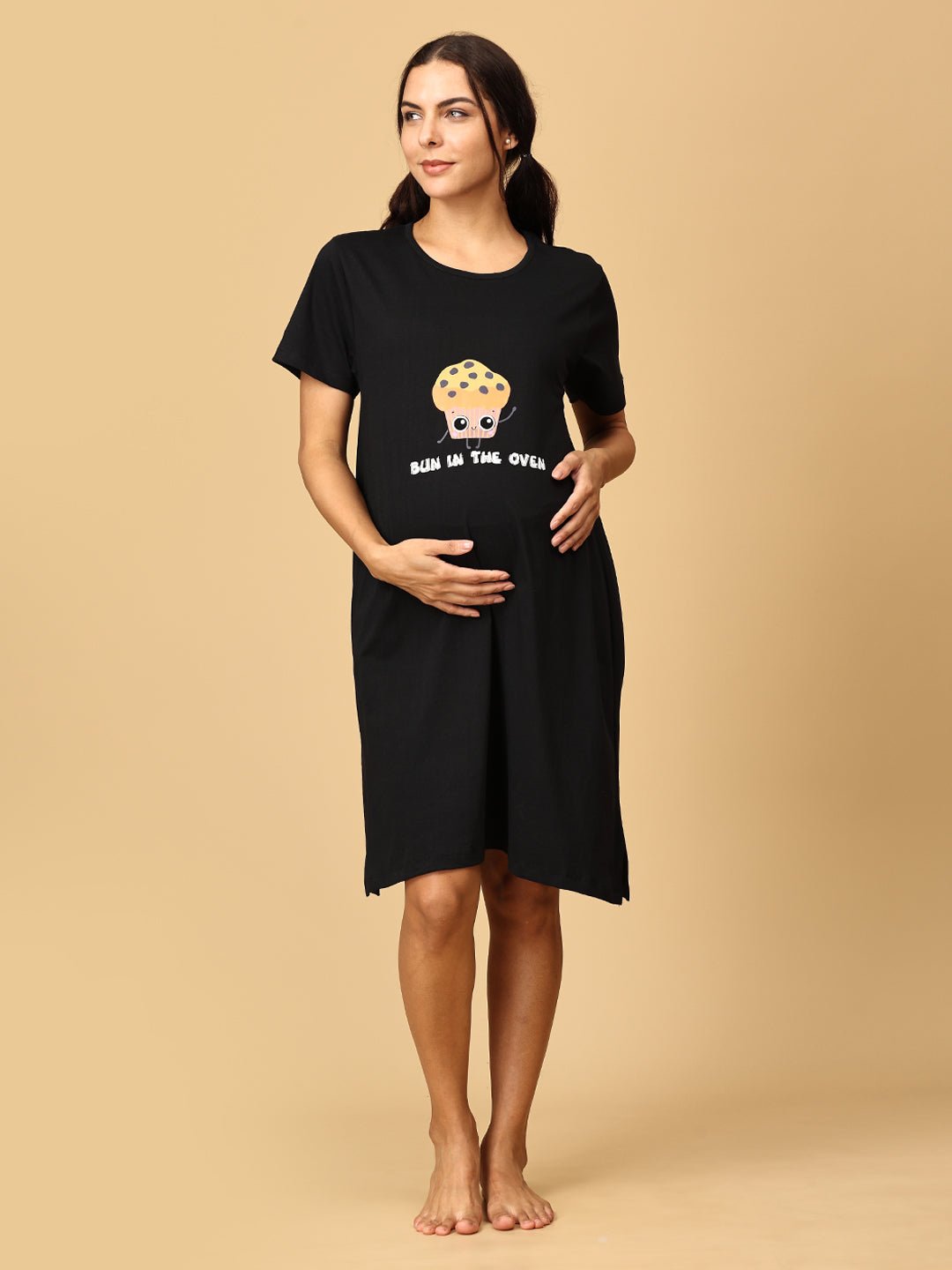 Bun In The Oven Maternity T-Shirt Dress Black