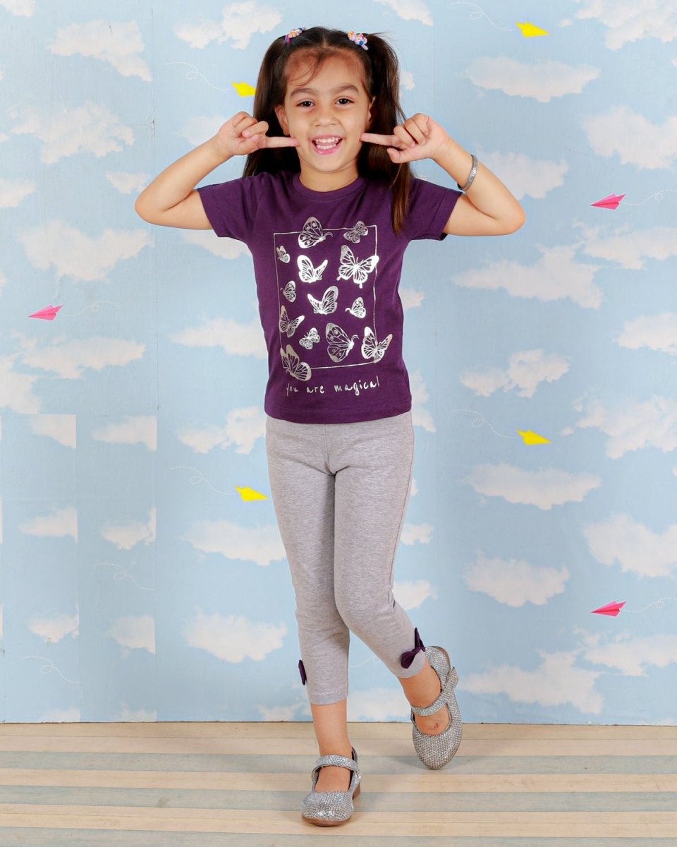 Butterflies Girls Glitter Print Top And Leggings Set