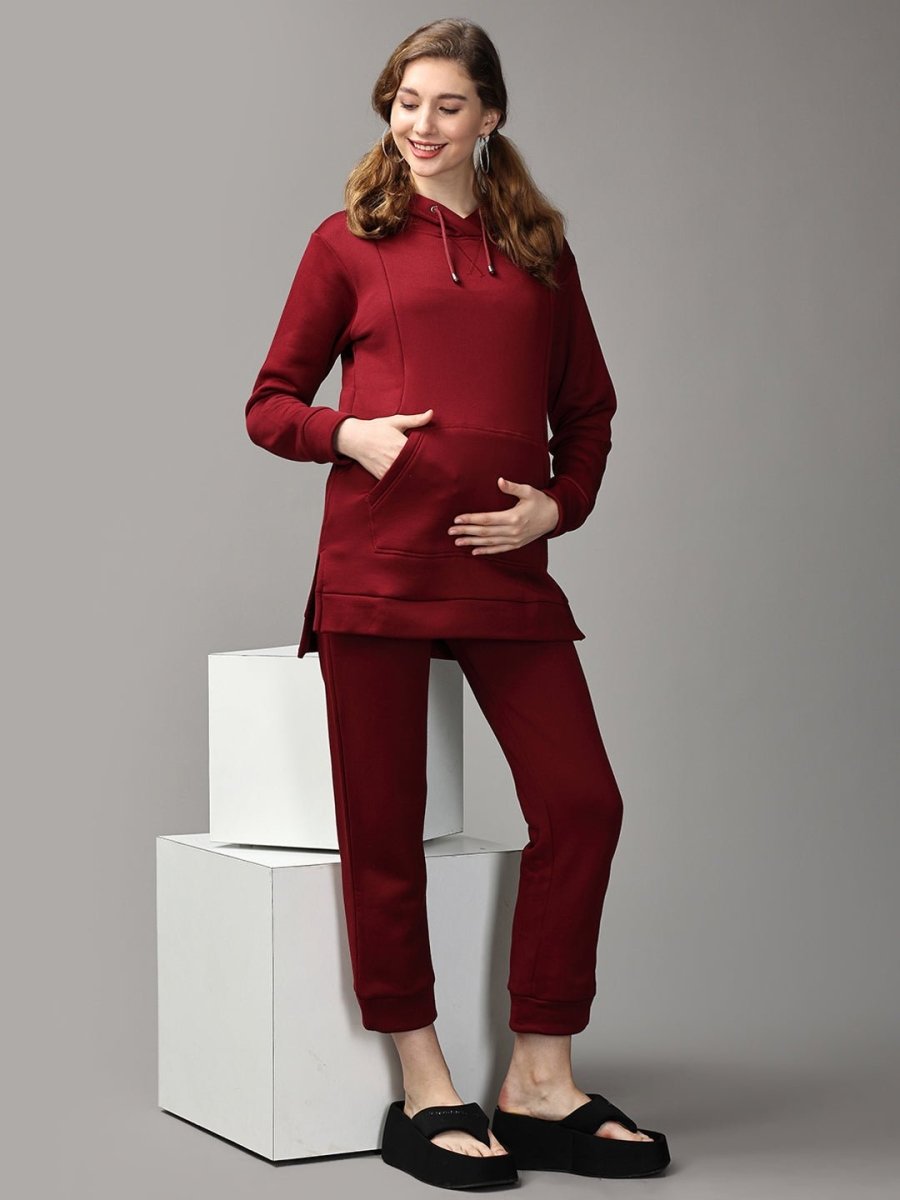 Can't Beet Me! Maternity and Nursing Hoodie Pajama Set Maroon