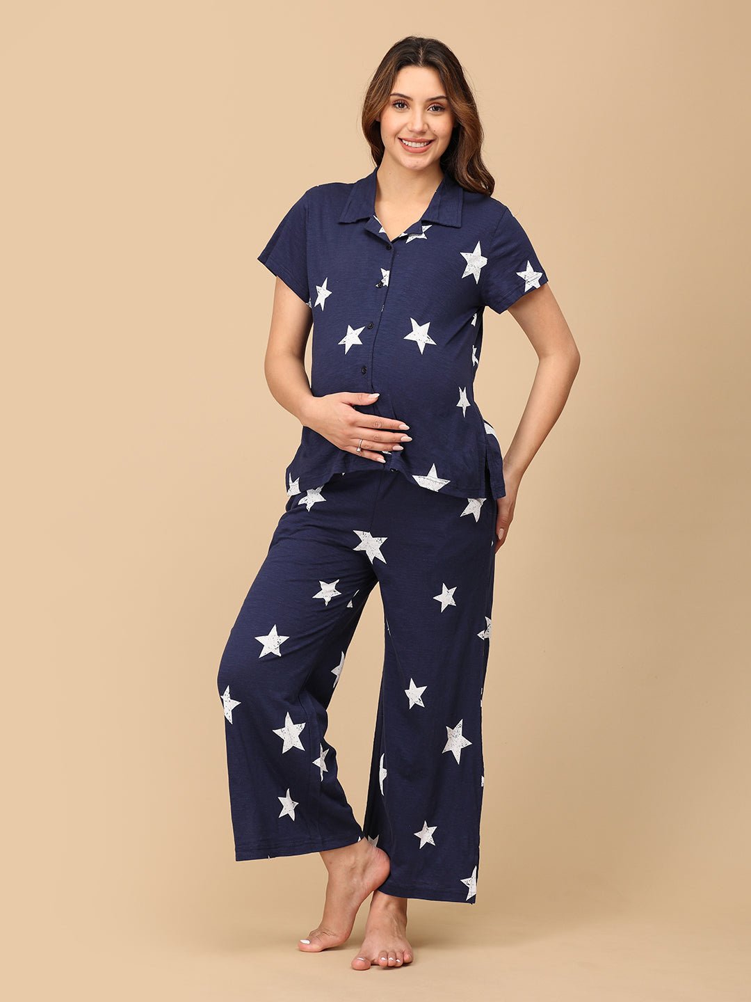 Catch Me Snoozing Maternity and Nursing Nightwear Set Navy Blue