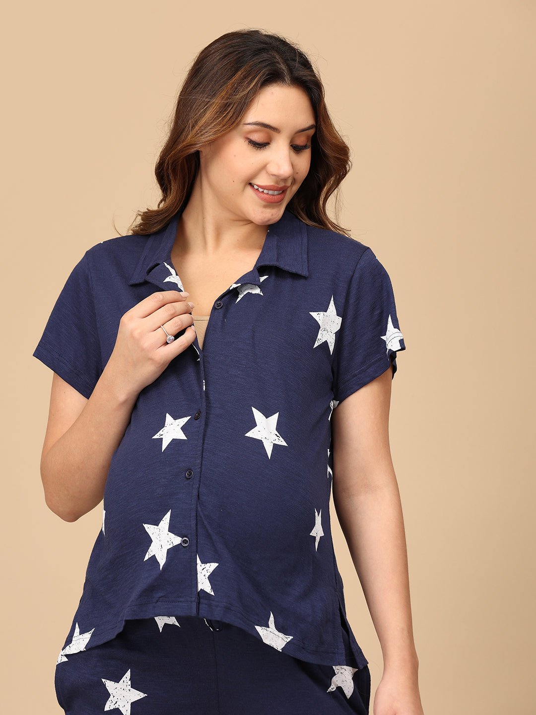 Catch Me Snoozing Maternity and Nursing Nightwear Set Navy Blue