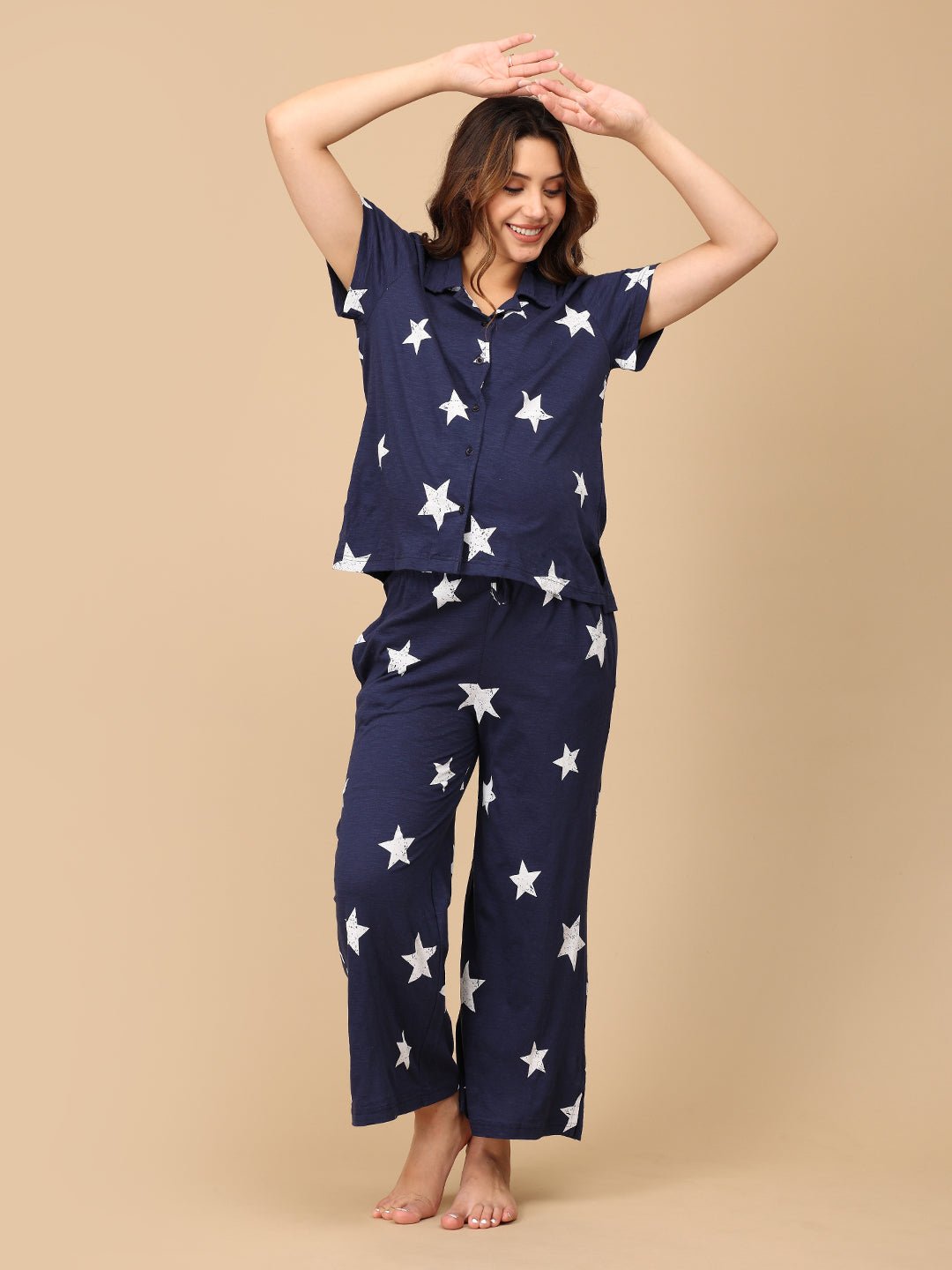 Catch Me Snoozing Maternity and Nursing Nightwear Set Navy Blue