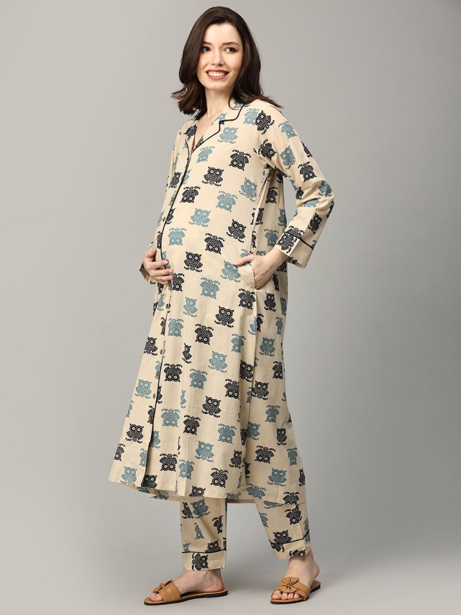 Celestial Owl Maternity and Nursing Nightwear Set Multi