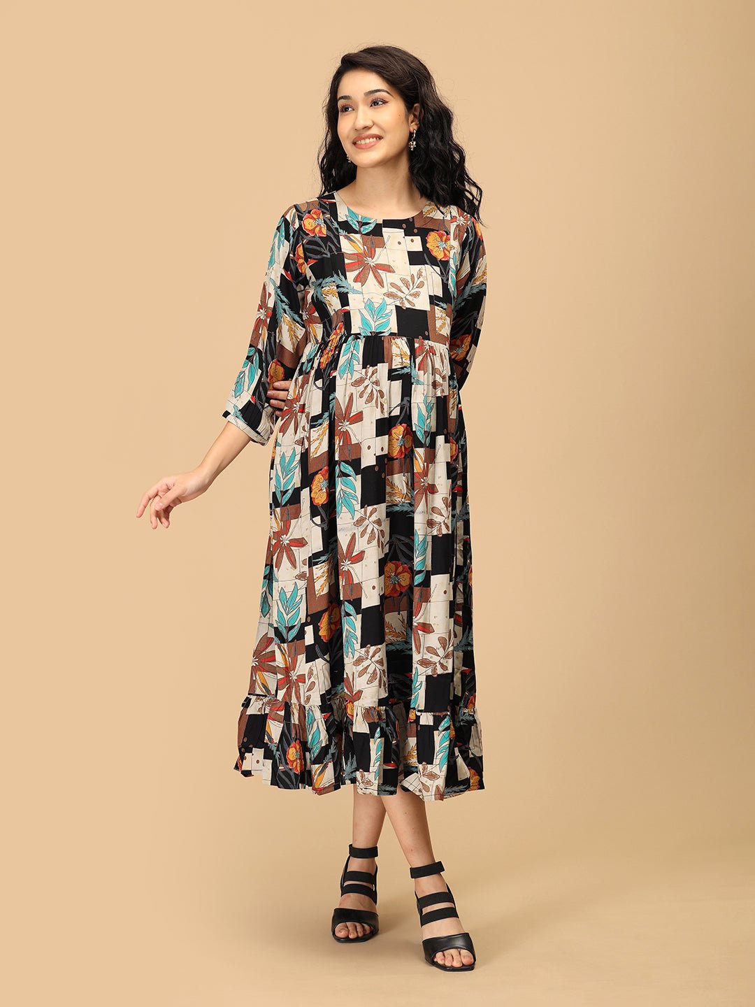 Chic Collage Maternity and Nursing Dress Multi