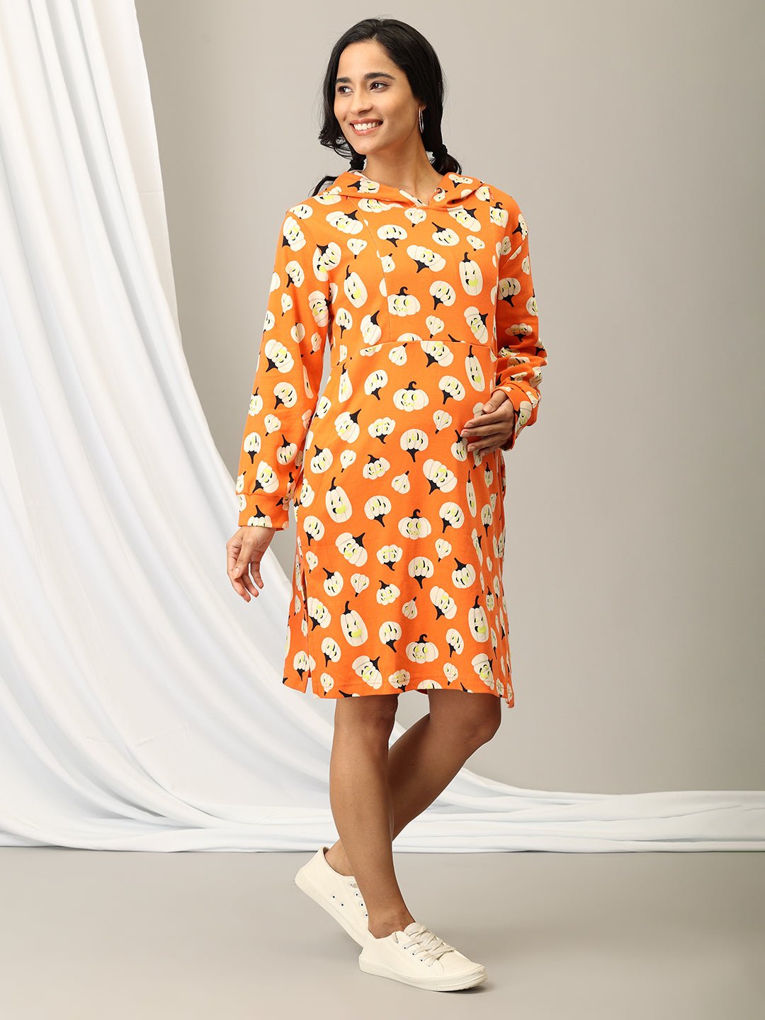 Chill & Thrill Maternity and Nursing Hoodie Dress Orange