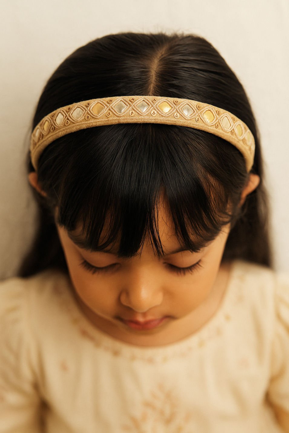 Gold Embroidered Festive Ethnic Glam Girls Hairband With Mirror Work