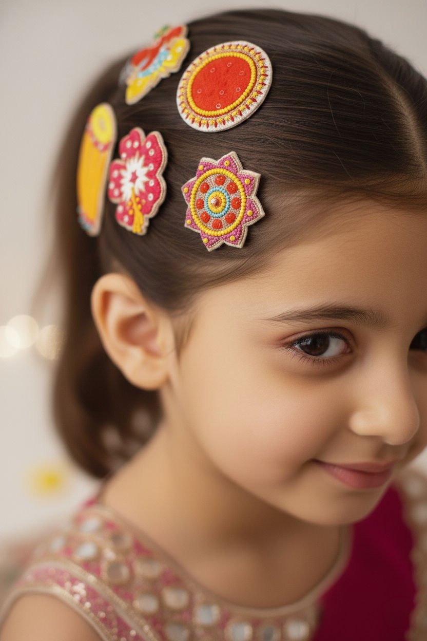 Ethnic Sequin Glam Festive Hair Clips Set For Girls With 5 Pieces