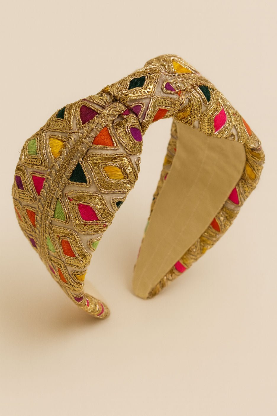 Gold Multicolour Embroidered Mirror Work Kids Hair Band Festive Accessory