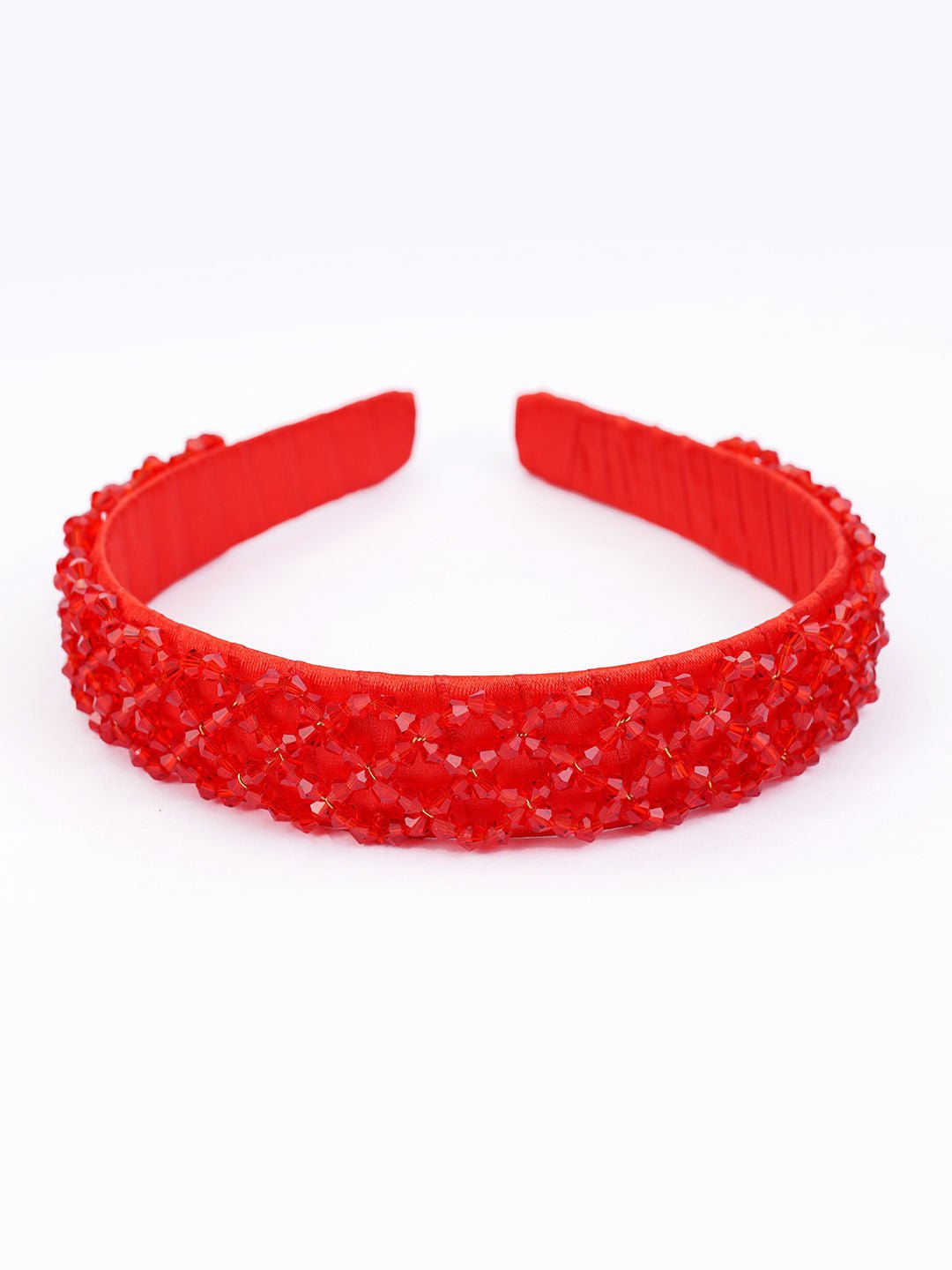 Red Crystal Beaded Chic Party Sparkle Girls Hairband With Satin Base
