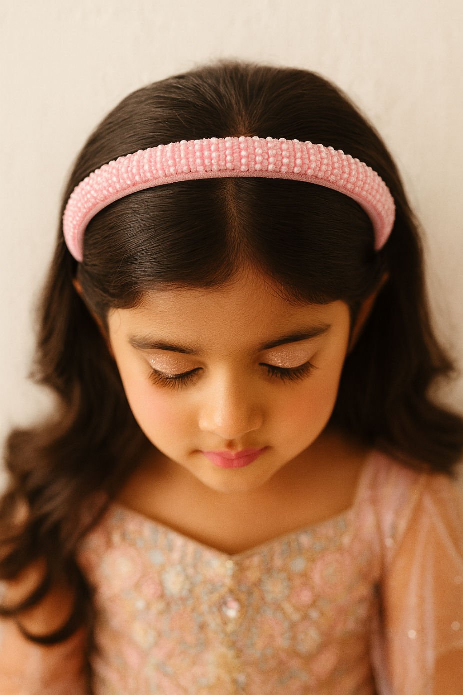 Pearl Beaded Elegant Party Style Girls Hairband With Slim Structured Band