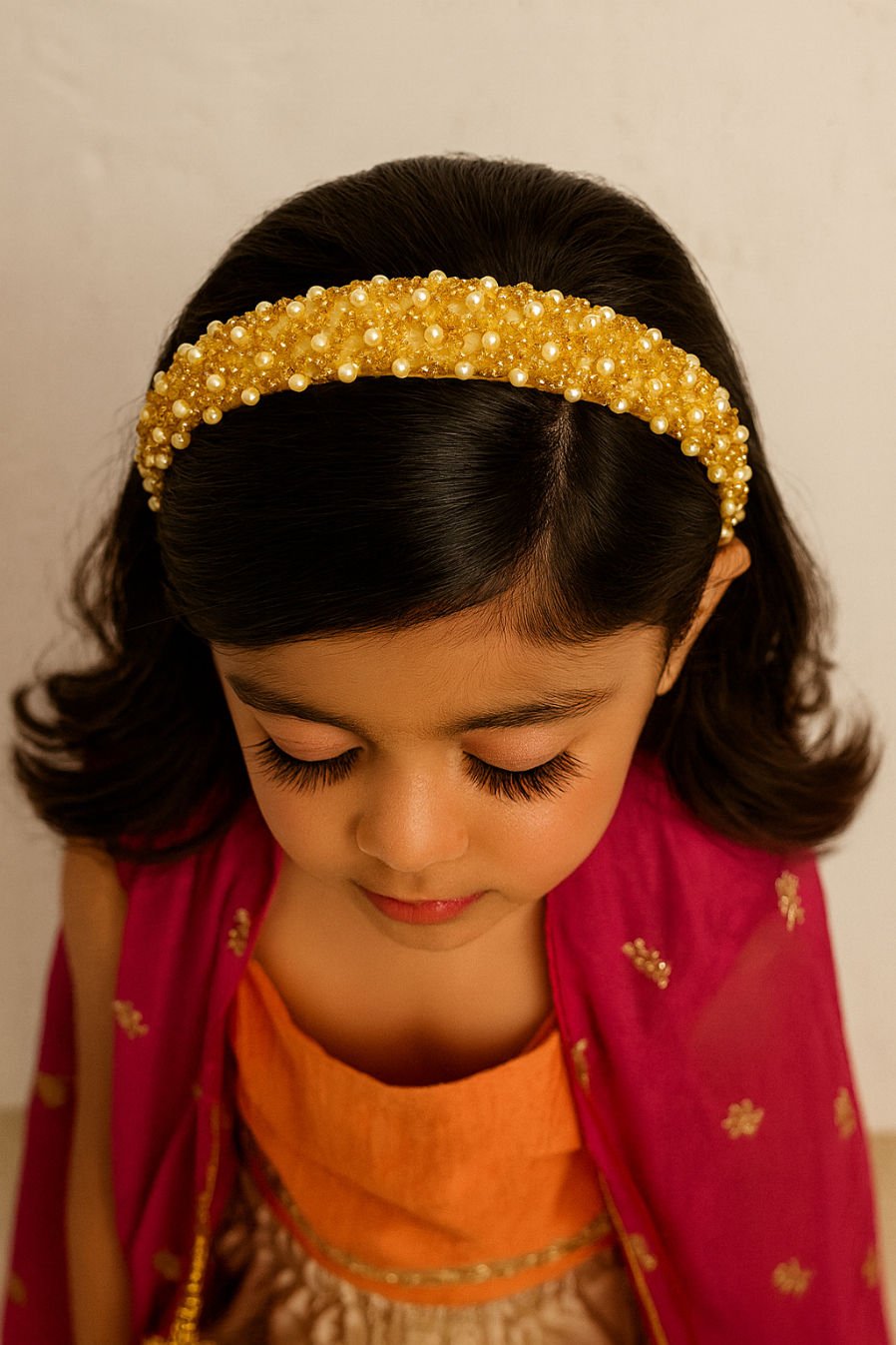 Gold Pearl Embellished Luxe Party Hair Band Girls Accessory