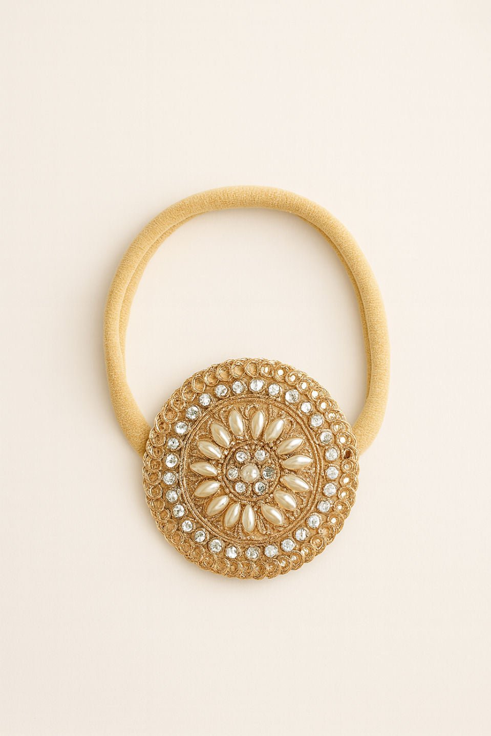 Pearl Stone Gold Ethnic Luxe Girls Head Band With Round Motif