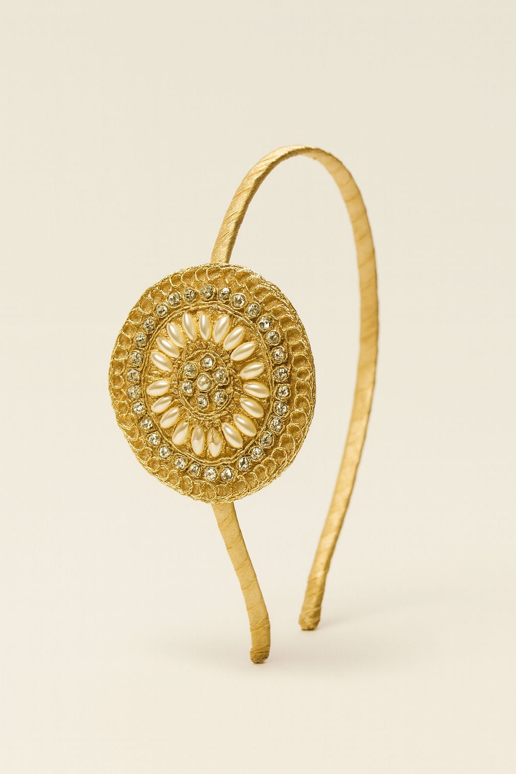 Pearl Stone Motif Ethnic Glam Girls Hairband With Fabric Wrapping