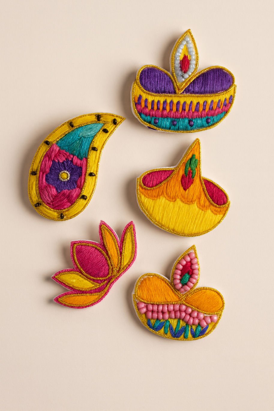 Multicolour Thread & Bead Festive Ethnic Girls Hair Clips Set With 5 Pieces